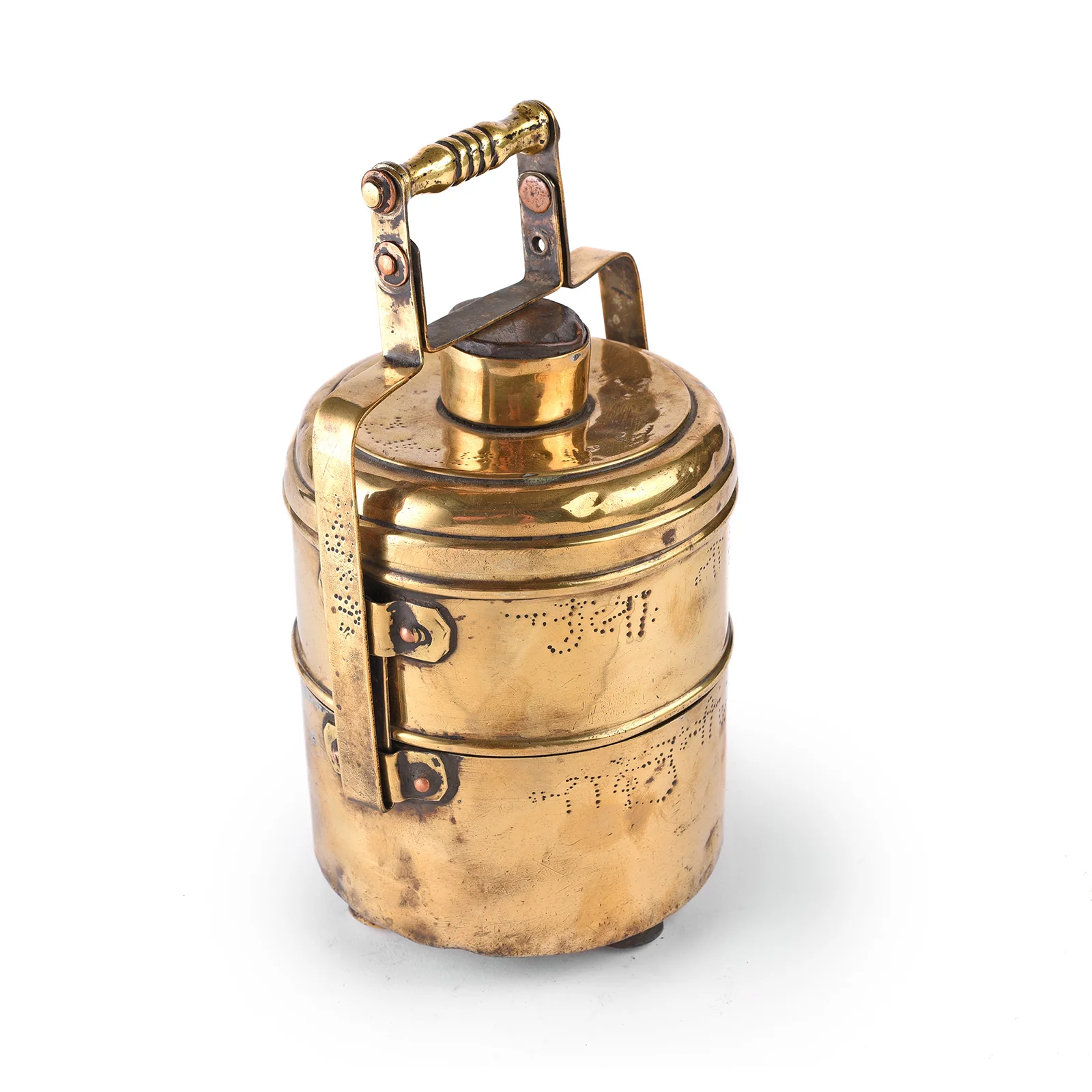 2 Tier Indian Vintage Brass Tiffin Box Set - Ca 1930 - Image 3