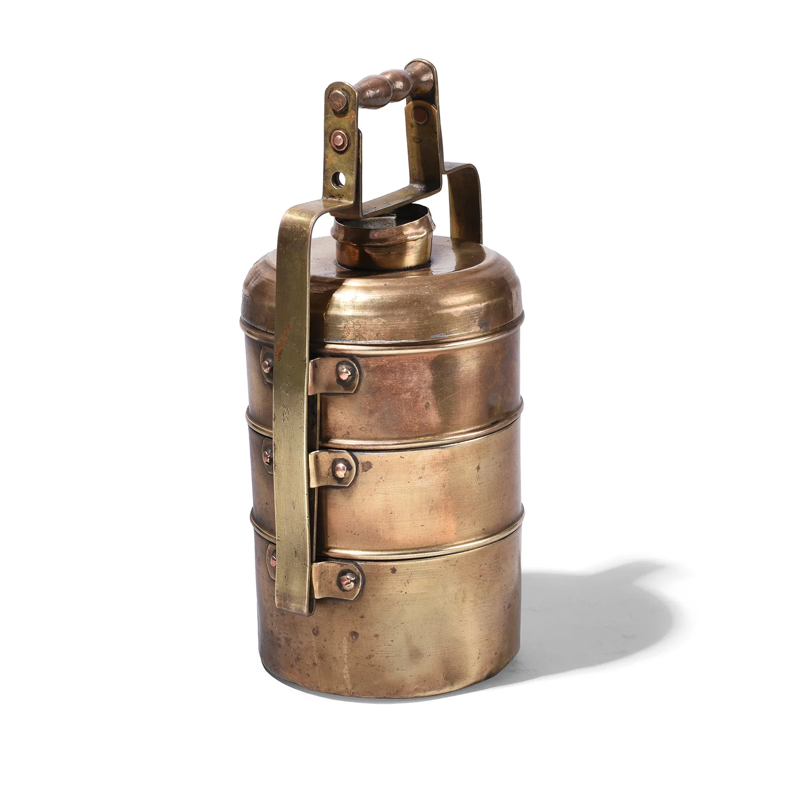 3 Tier Indian Vintage Brass Tiffin Box Set - Ca 1900