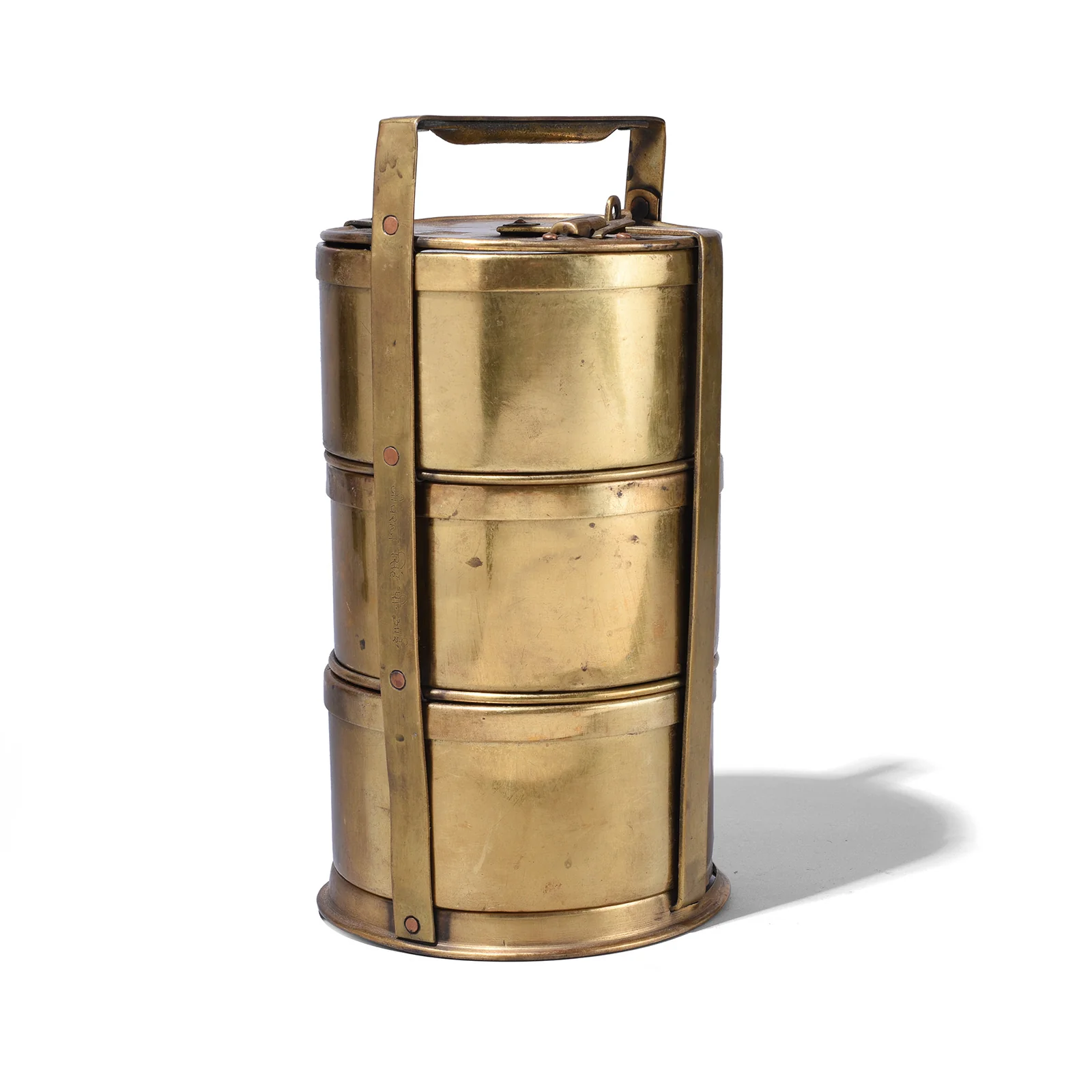 3 Tier Indian Vintage Brass Tiffin Box Set - Ca 1920