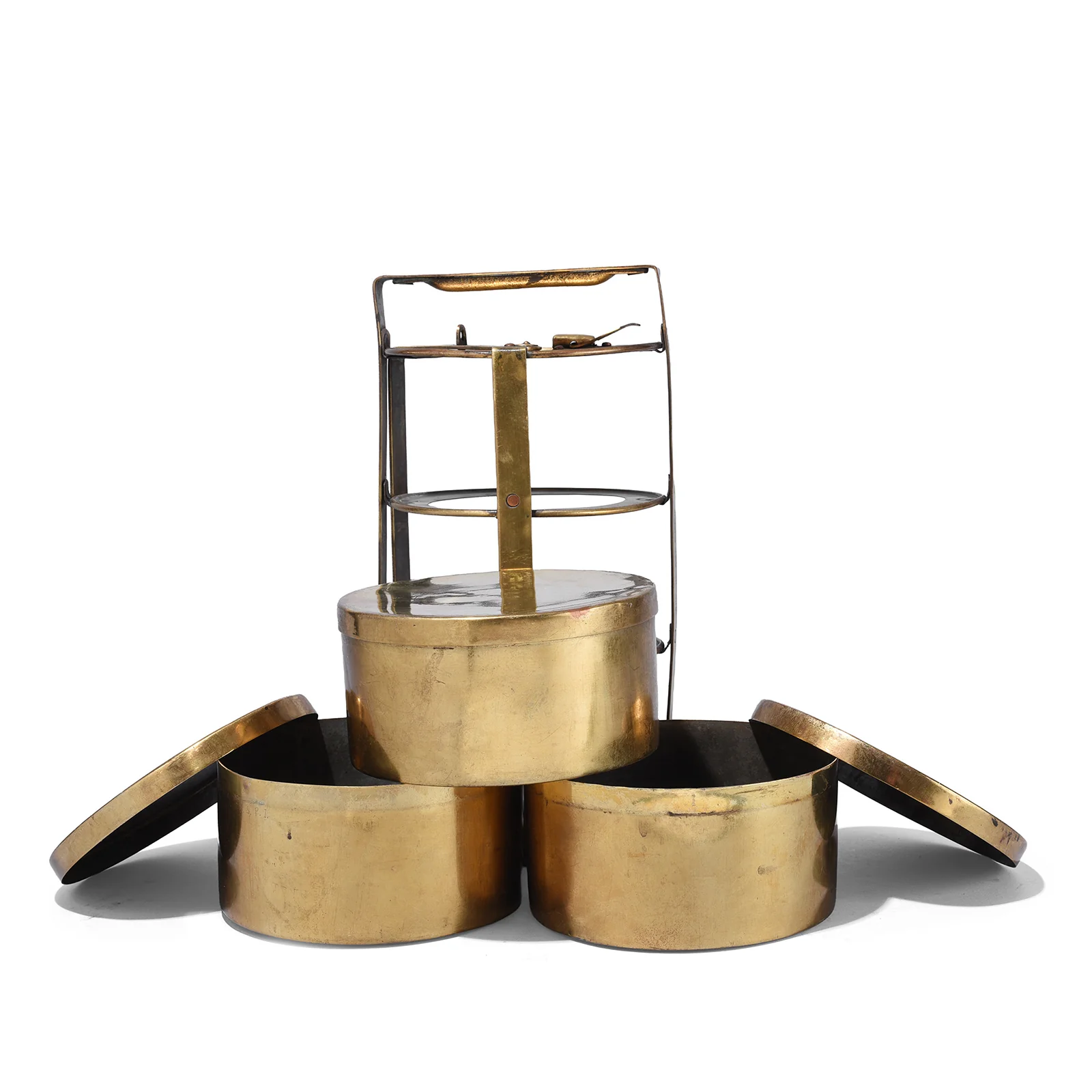 3 Tier Indian Vintage Brass Tiffin Box Set - Ca 1920 - Image 3