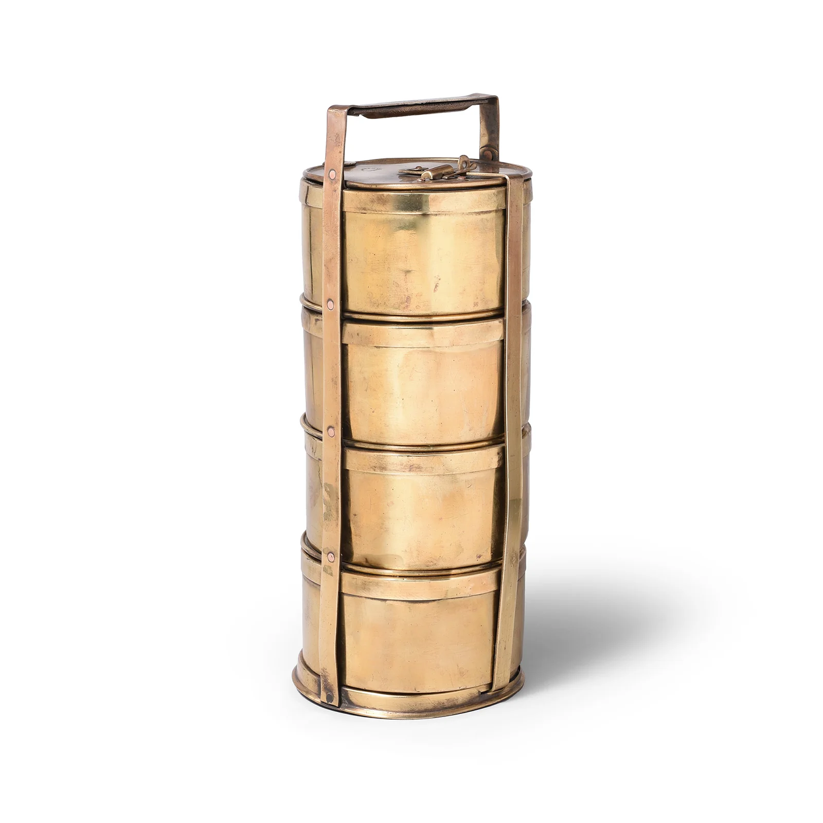4 Tier Indian Vintage Brass Tiffin Box Set - Ca 1930 - Image 6
