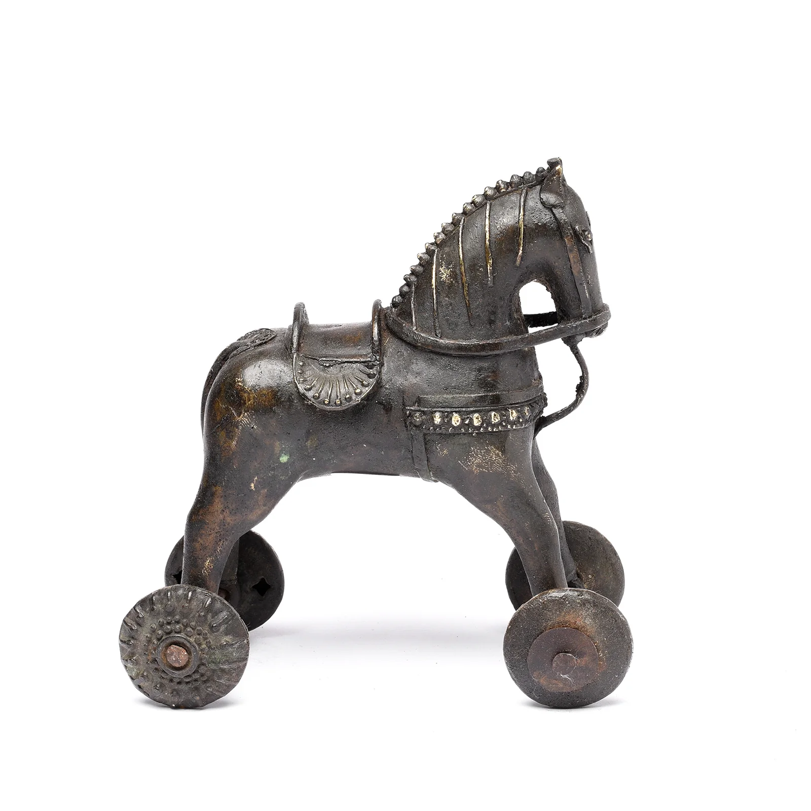 Bronze Horse Wheel Toy From Bundelkhand - 19thC