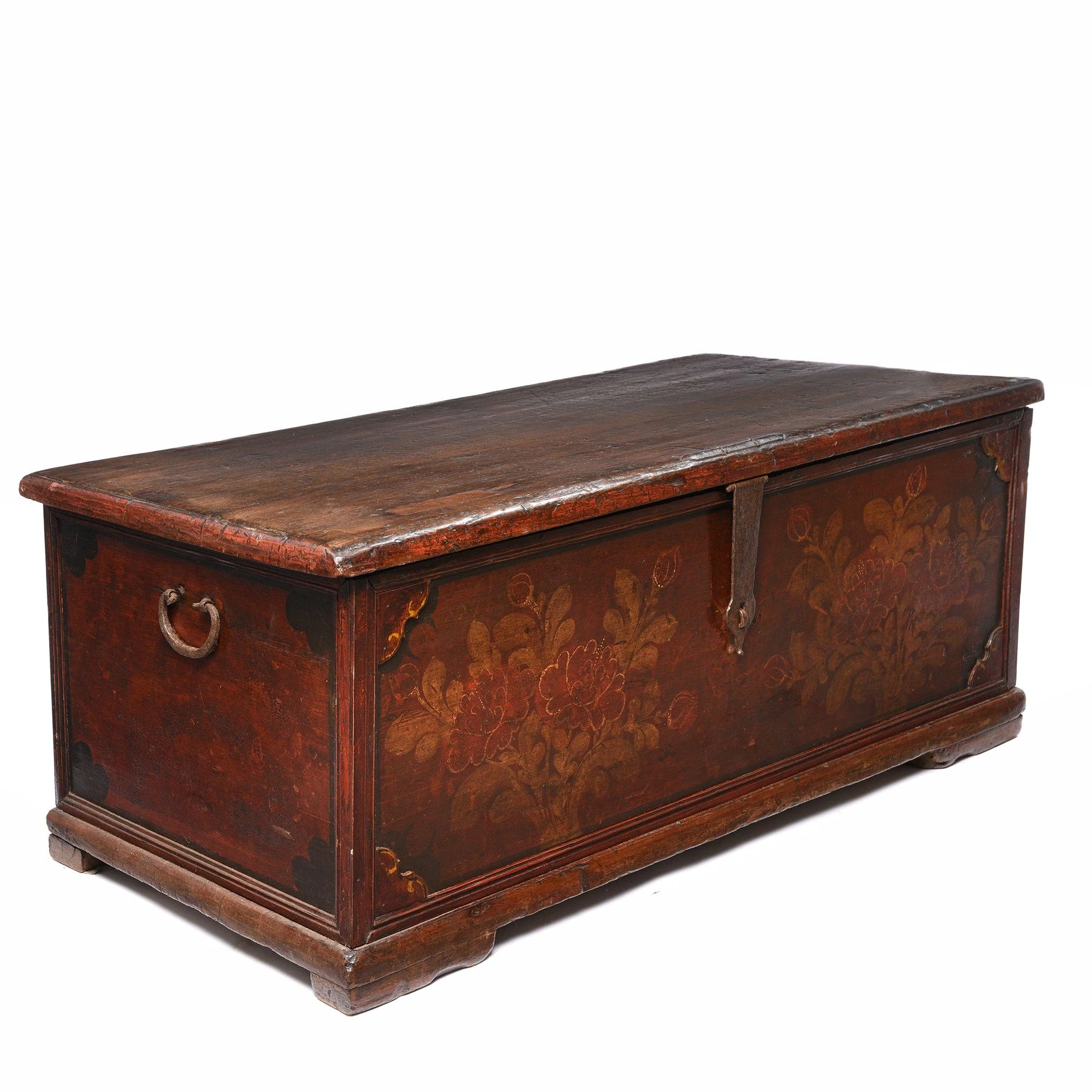 Teak Chest From South India With Original Floral Paint-19thC - Image 2