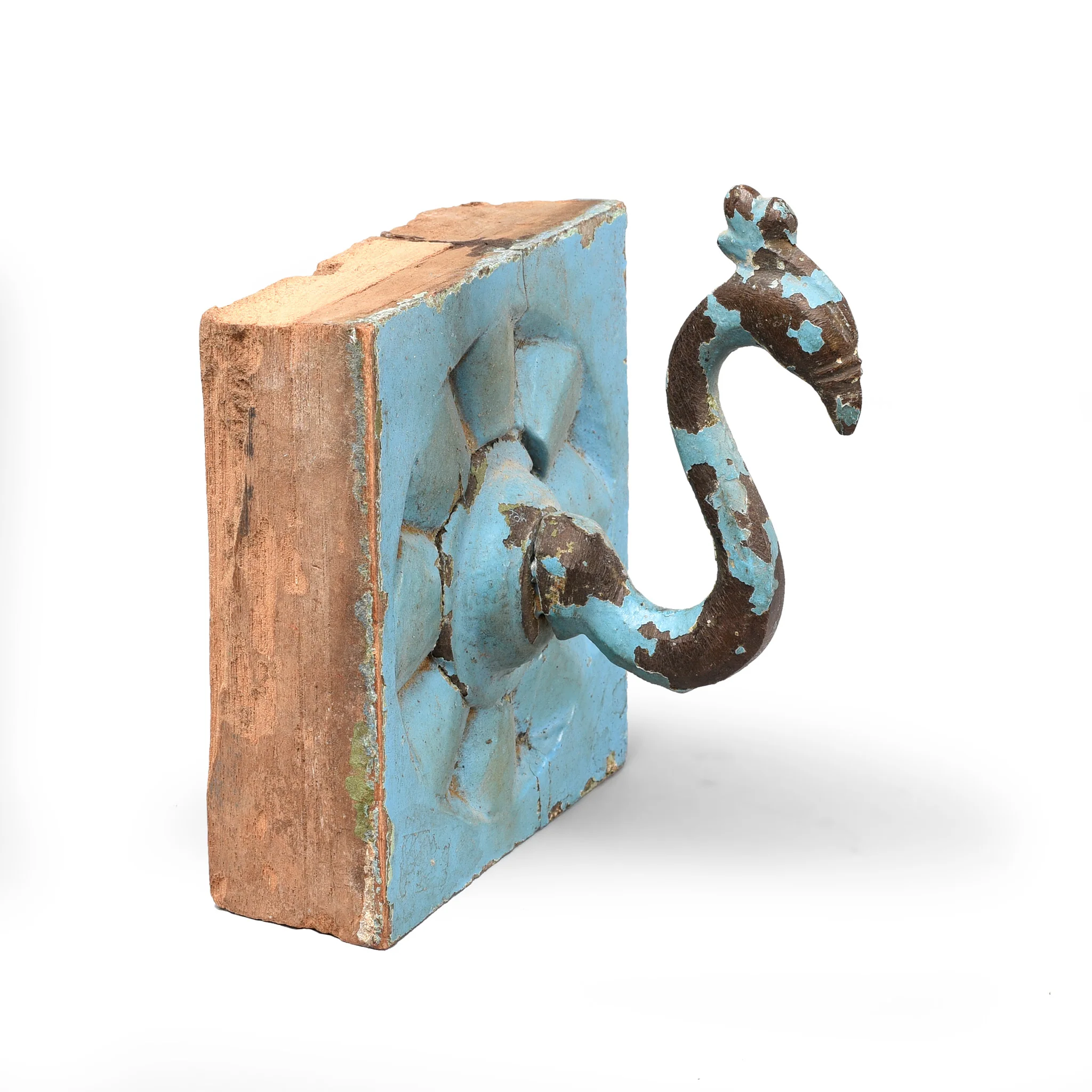 Brass Peacock Coat Hook on Painted Teak Base -19thC - Image 3