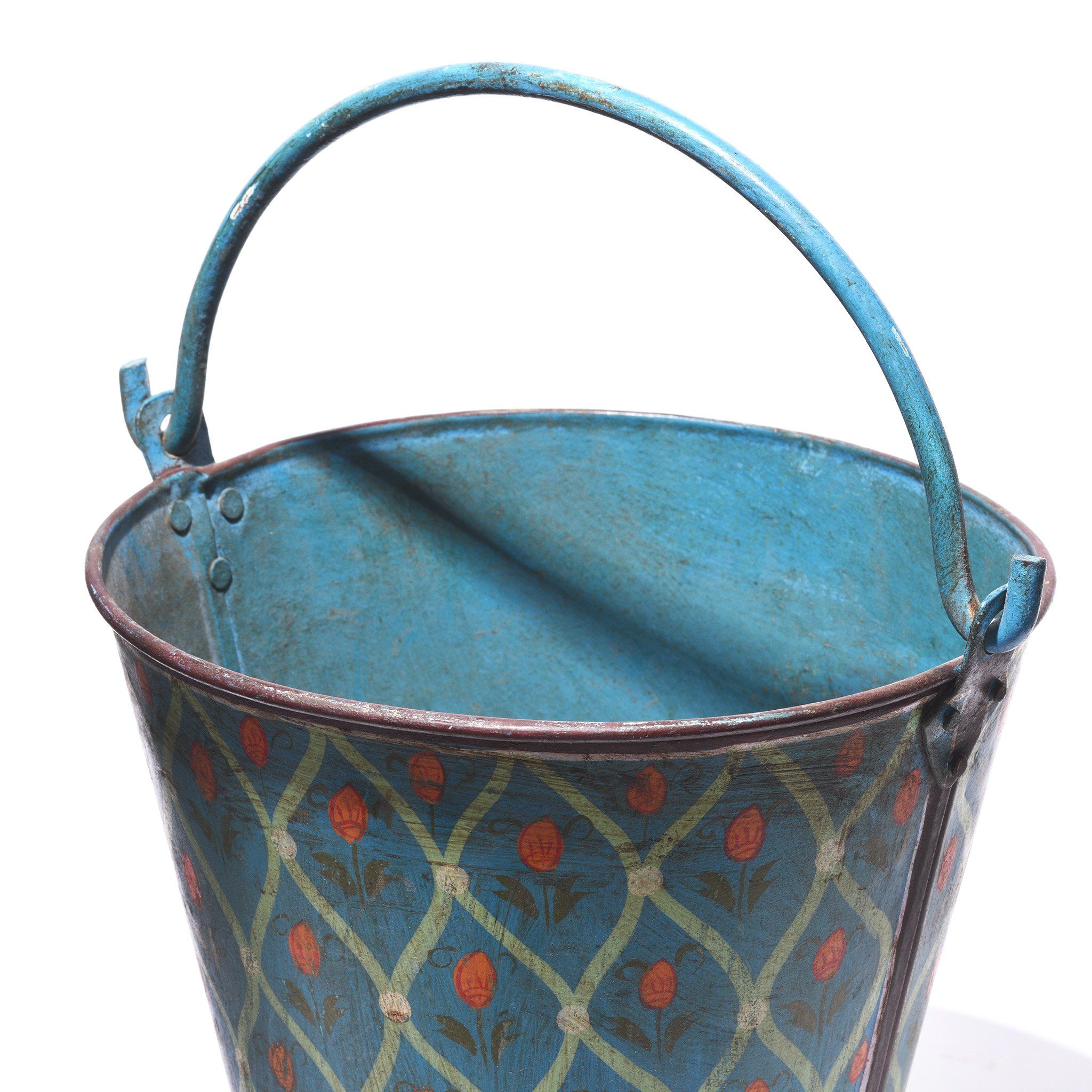 Blue Painted Bucket From Rajasthan - Image 3