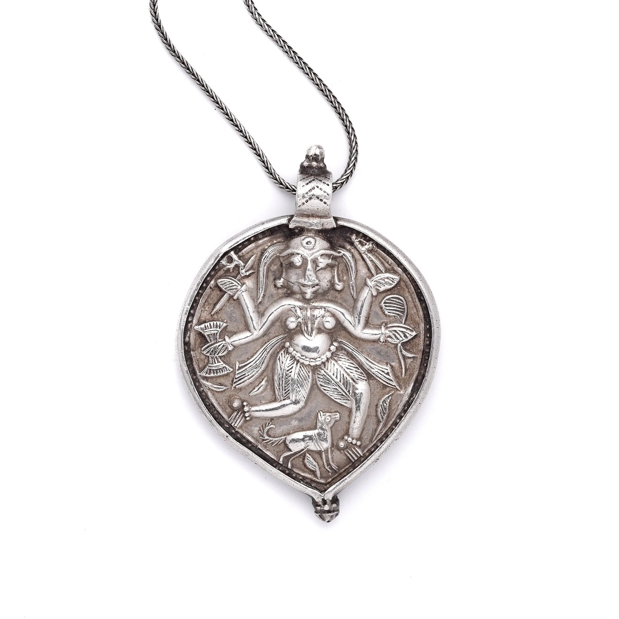 Indian Tribal Silver Kali Amulet from Rajasthan - 19thC