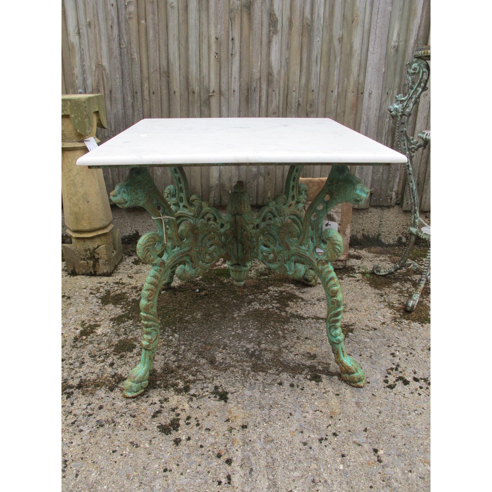 Square Marble Outdoor Table With Cast Iron Base - Image 2