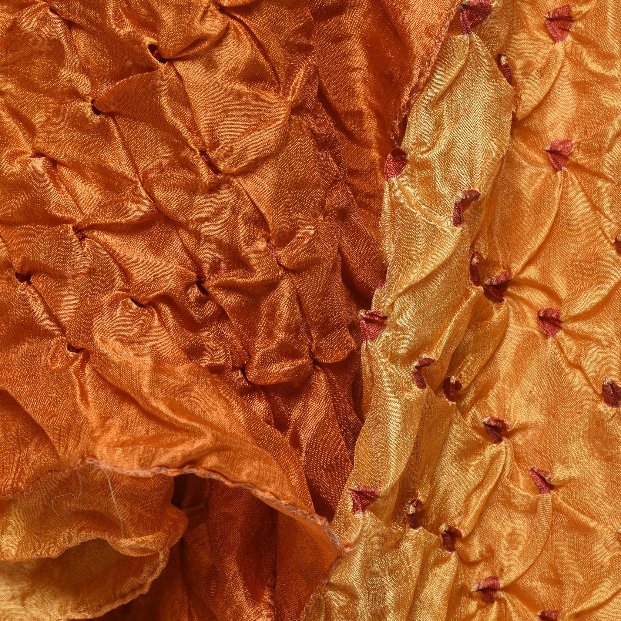 Saffron Bandhani Silk Scarf from Rajasthan - Image 2