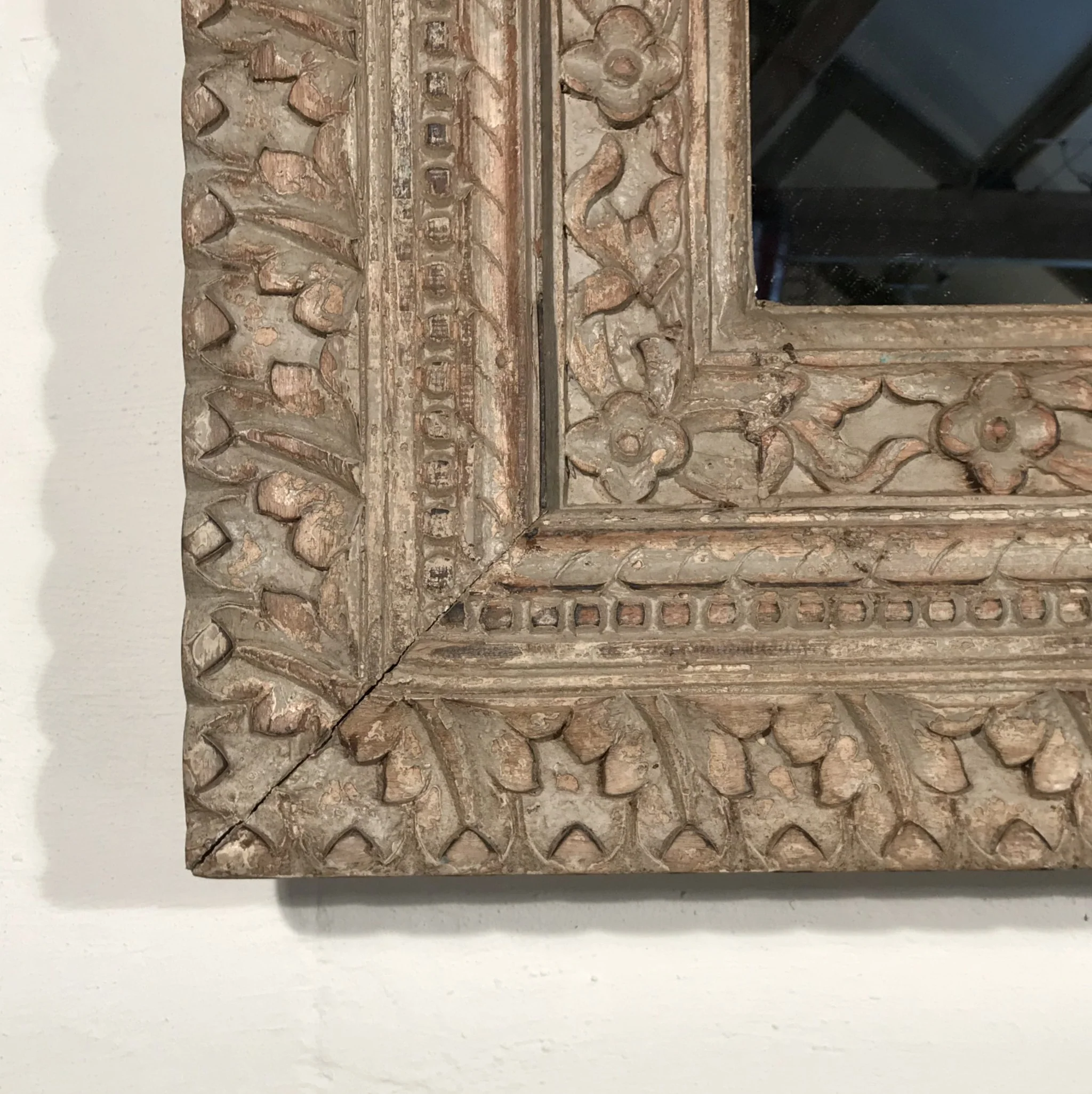 Carved Mango Wood Mirror with Lime Washed Finish - Image 2