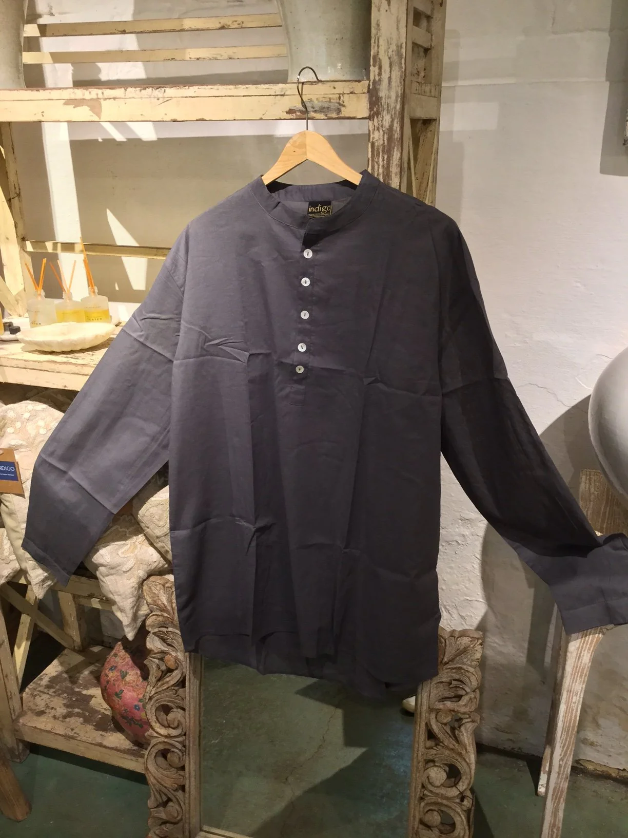 Nehru Style Dark Grey Shirt - 100% Cotton - Image 2