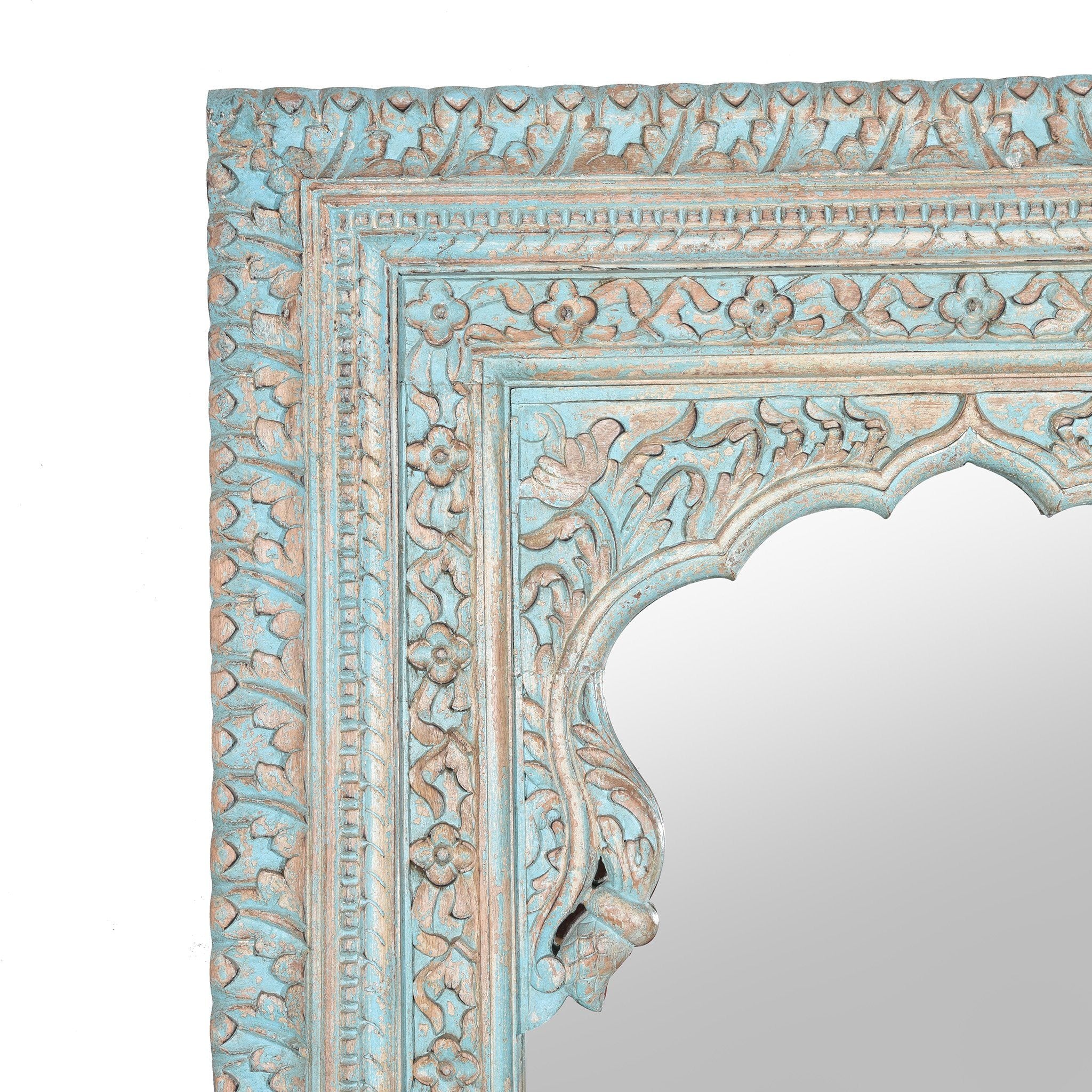 Carved Large Mihrab Mirror Frame - Blue Limed Finish - Image 2