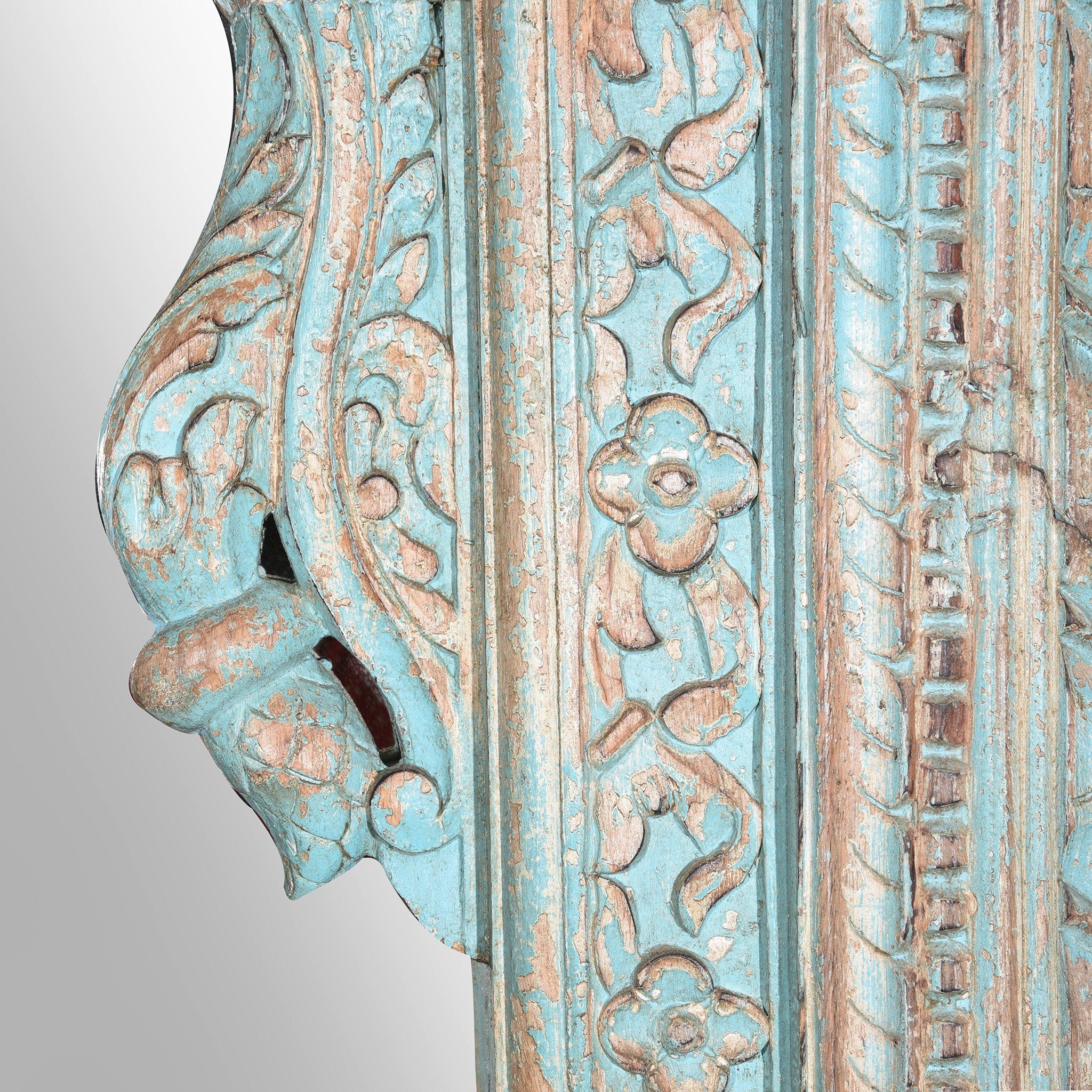 Carved Large Mihrab Mirror Frame - Blue Limed Finish - Image 3