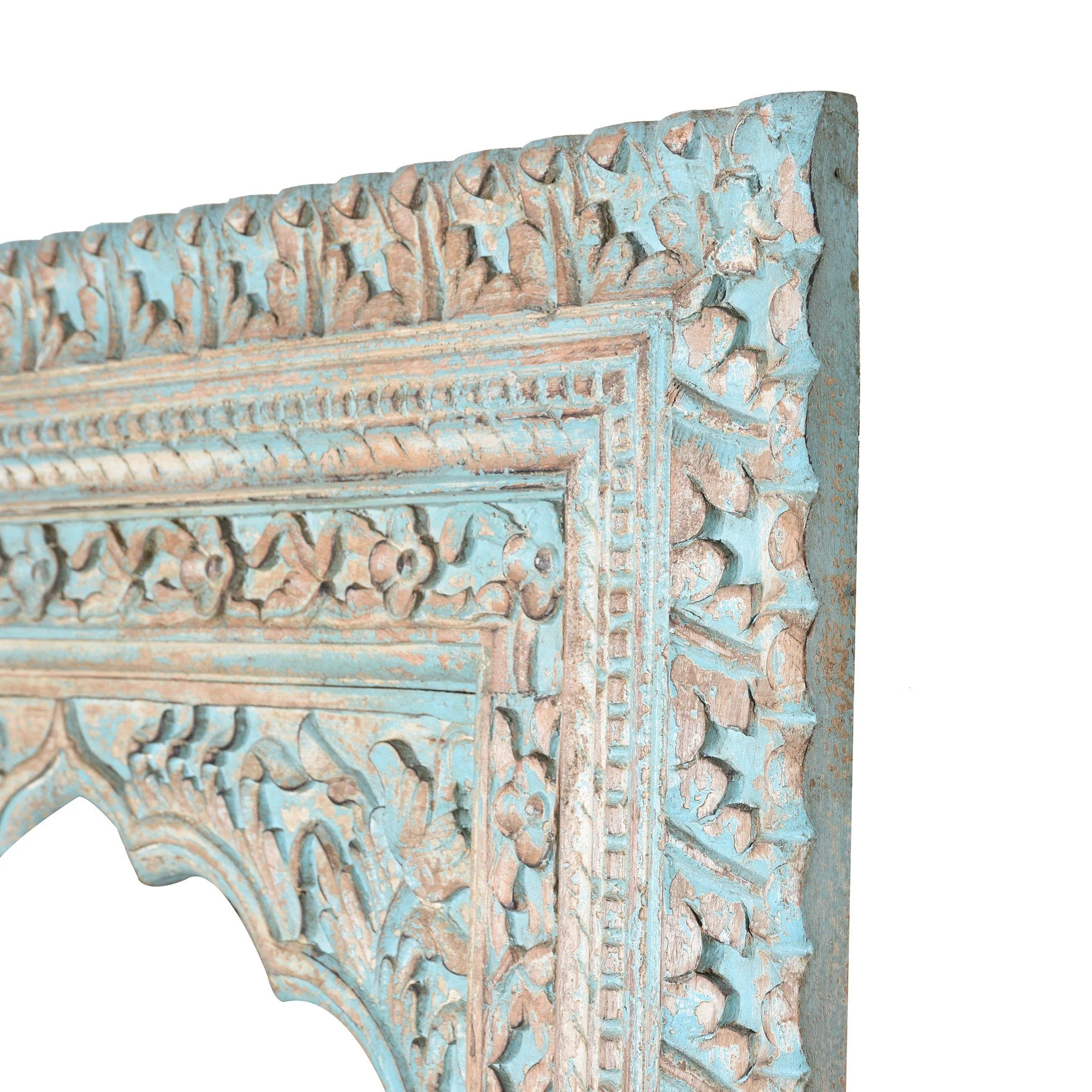 Carved Large Mihrab Mirror Frame - Blue Limed Finish - Image 4