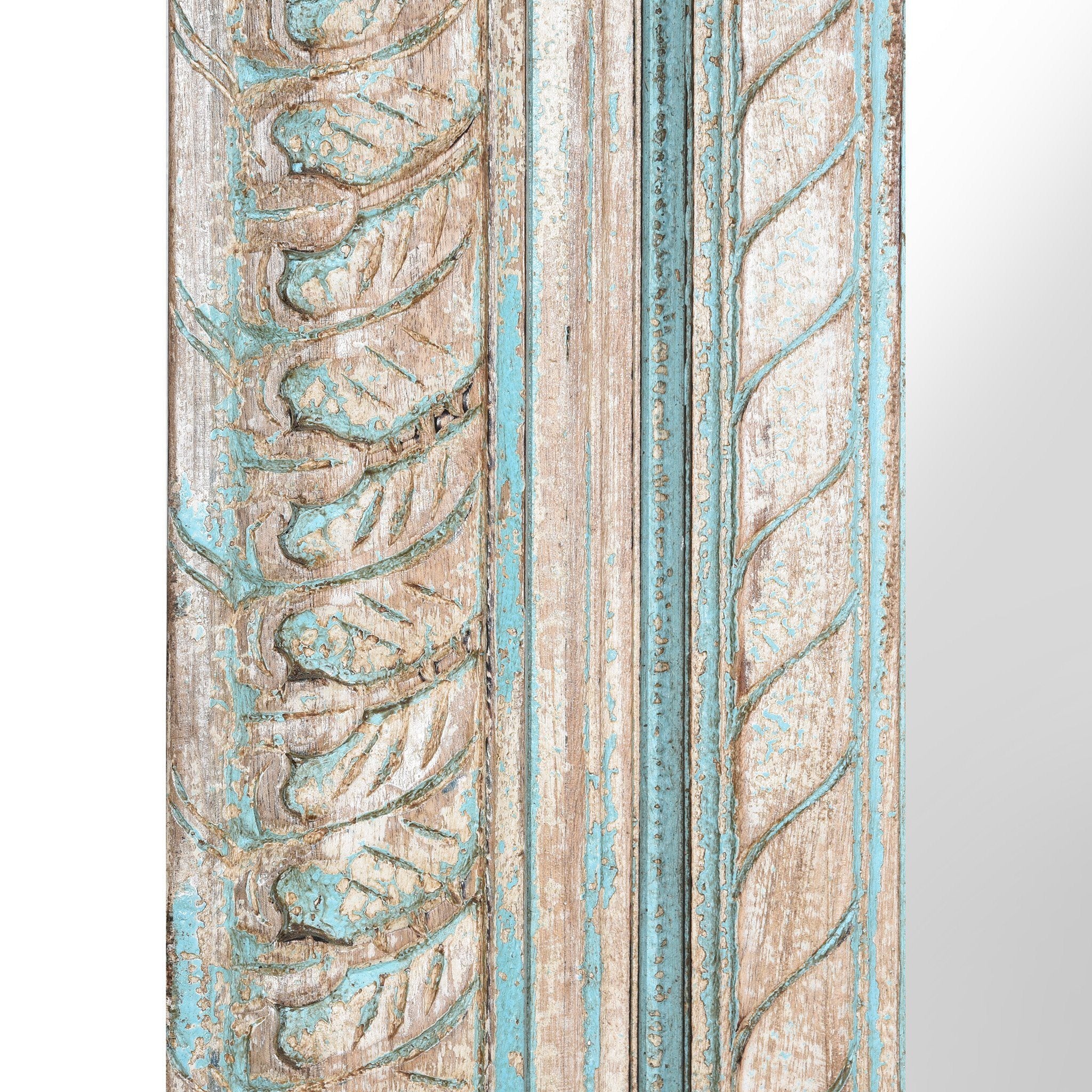 Carved & Blue Painted Mango Wood Mirror - Image 4