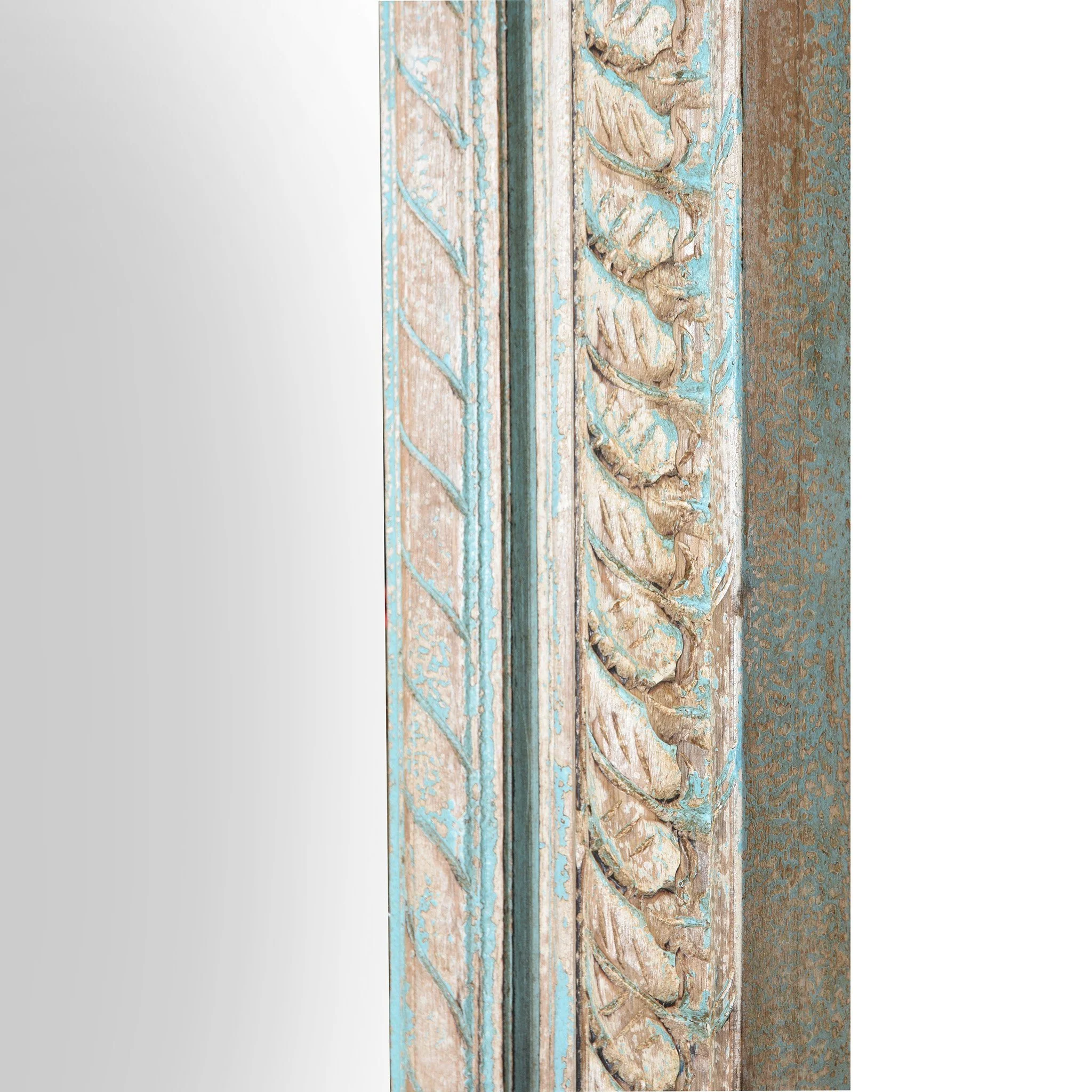Carved & Blue Painted Mango Wood Mirror - Image 5