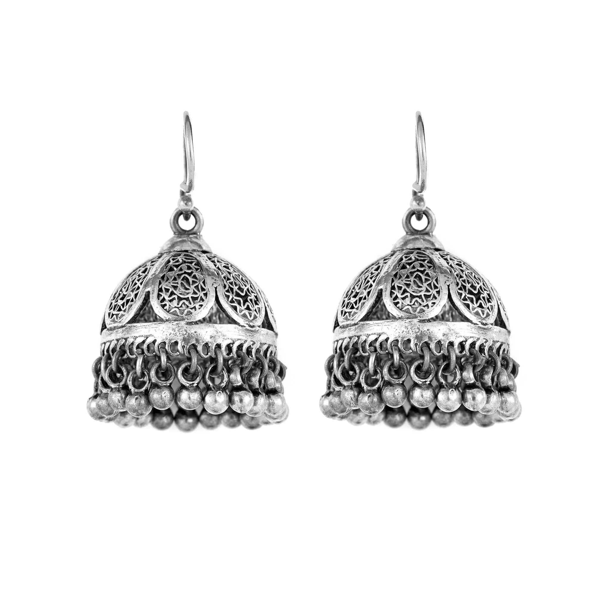 Tribal Silver Bell Earrings From Rajasthan - Image 2
