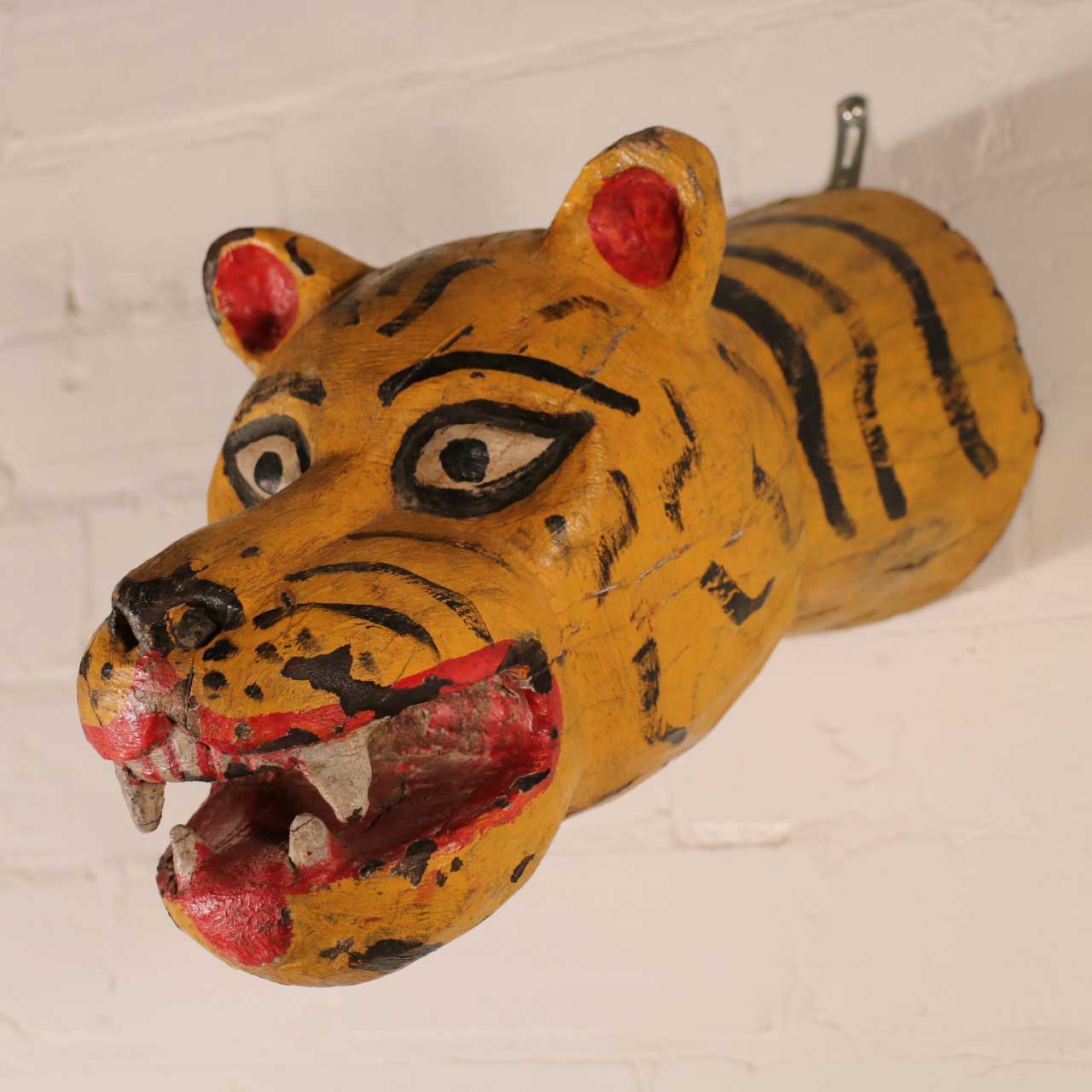 Vintage Painted Tigers head from Rajasthan - Ca 40 yrs old - Image 2