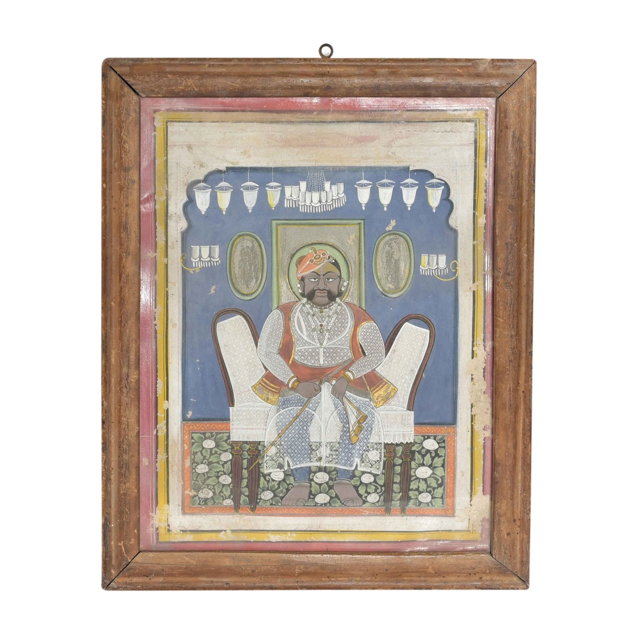 Framed Watercolour Painting of a Maharajah - 19thC