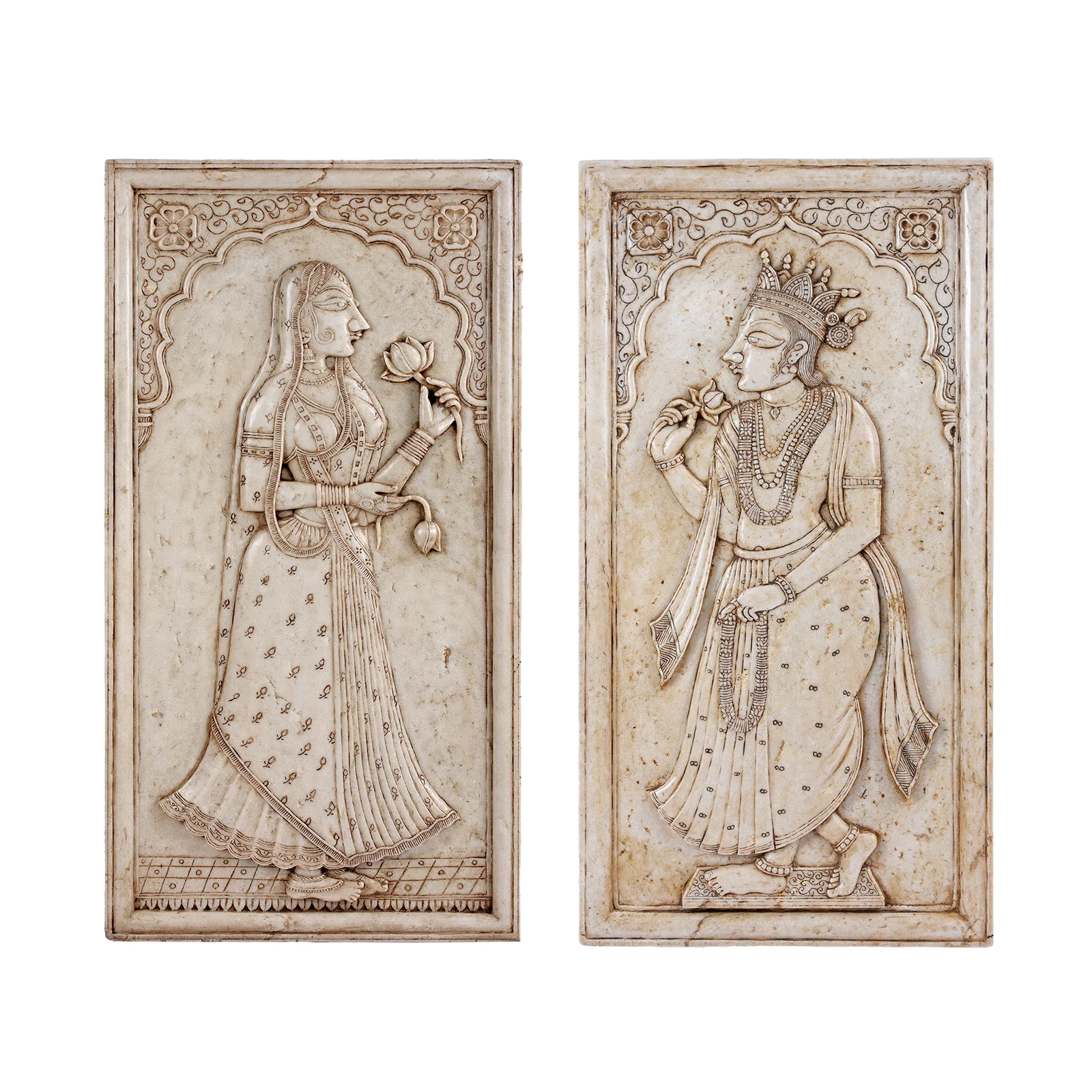 Carved Marble Maharaja & Maharani Panels - Image 3