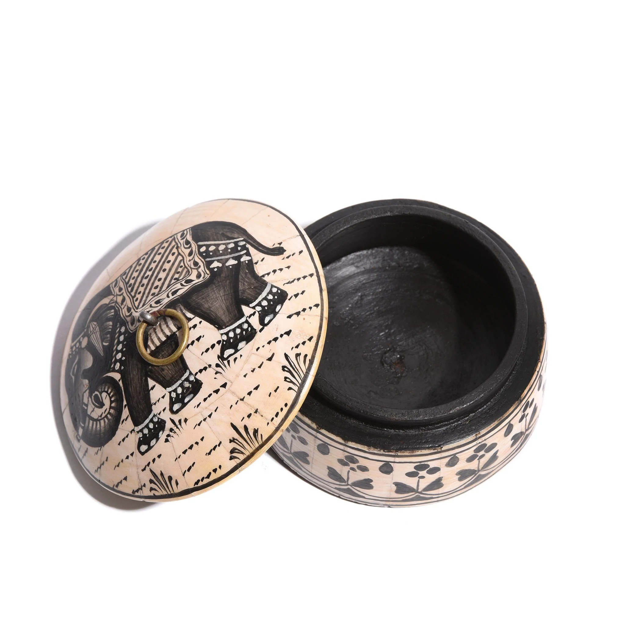Round Inlay Trinket Box - Elephant Design - Image 3