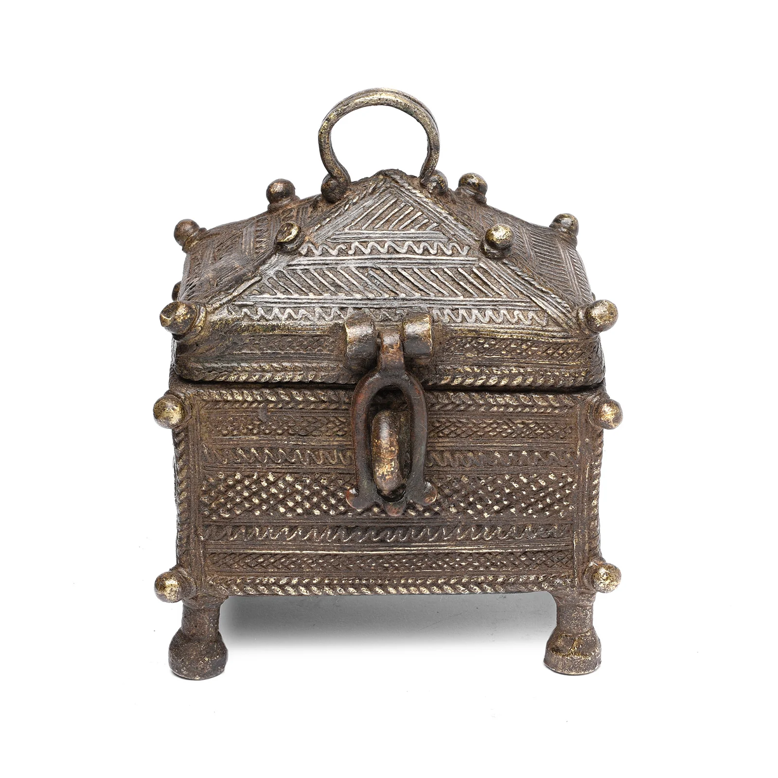 Brass Dhokra Work Money Box From Orissa - 19thC
