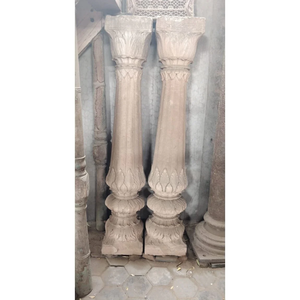 Carved Stone Pillar from Rajasthan - Mughal Style - 19thC