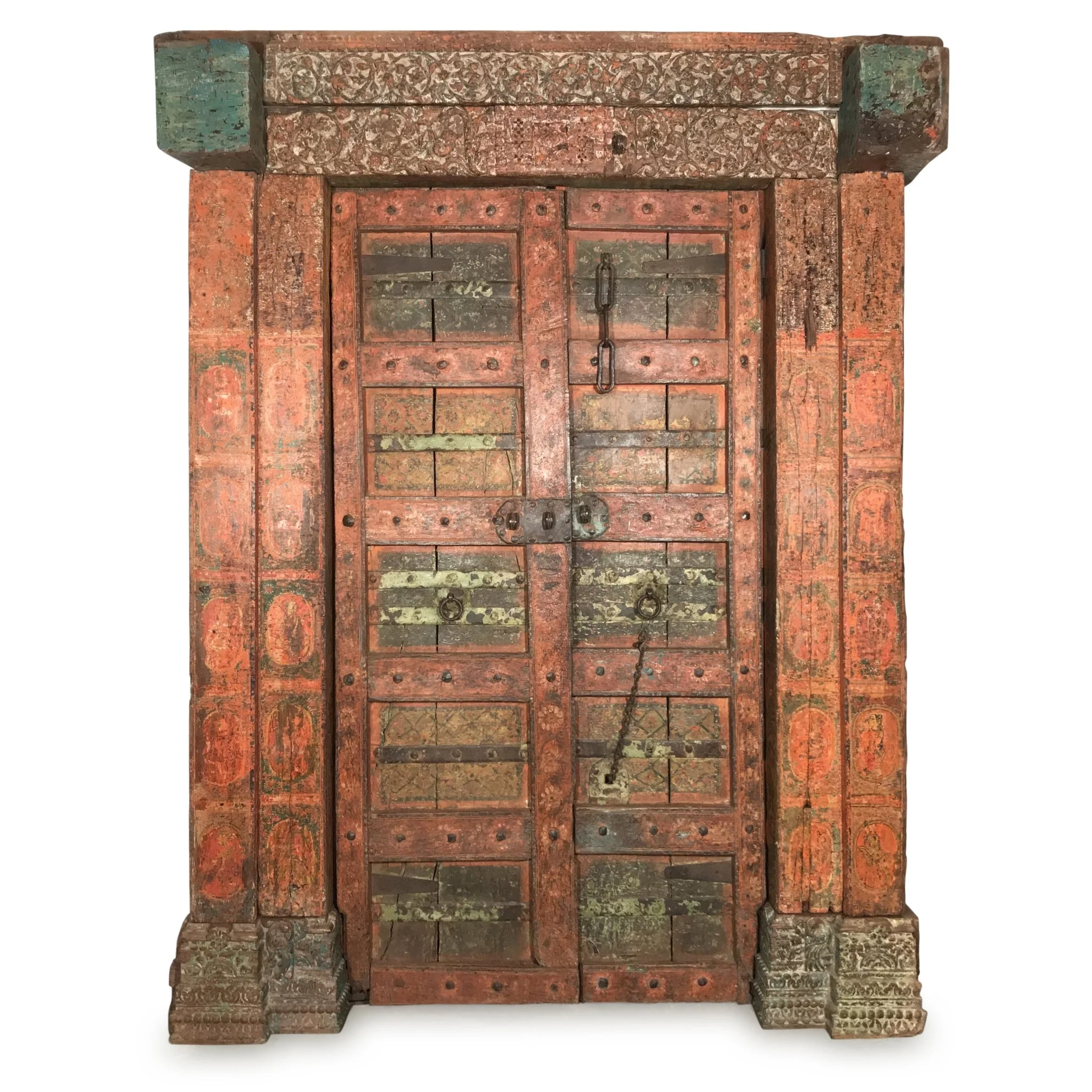 Old Painted Indian Door From Gujarat - 18thC