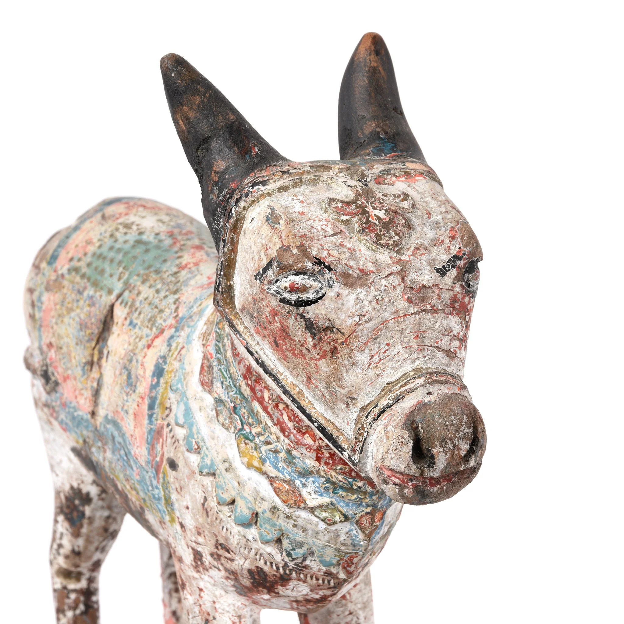 Carved Teak Nandi Bull Toy From Rajasthan - Ca 75 yrs old - Image 4