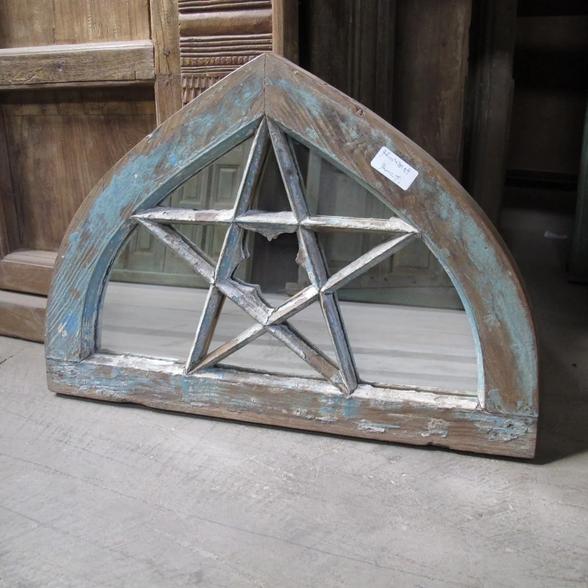 Old Teak Fanlight Mirror - 19thC - Image 3