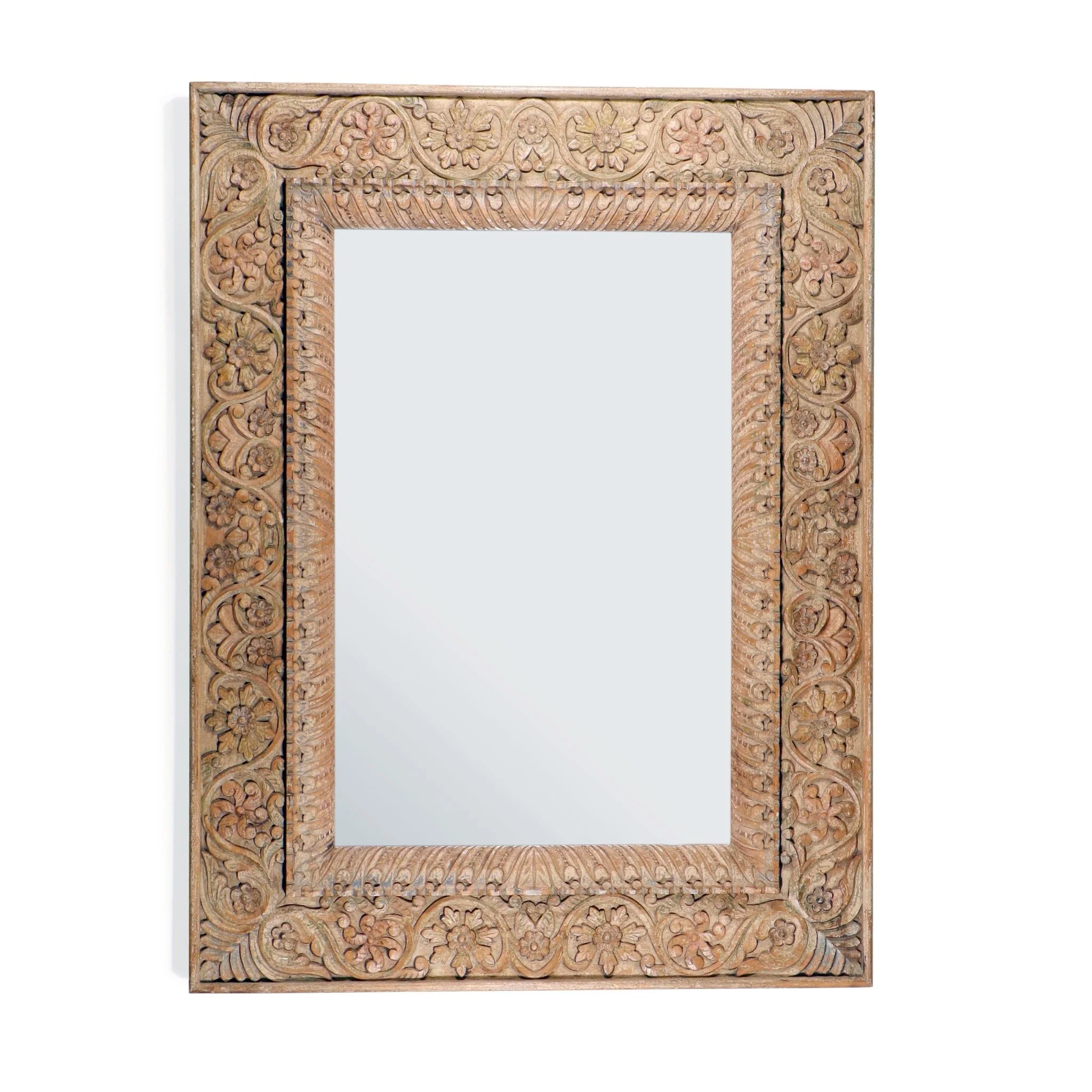 Carved Indian Mango Wood Mirror - Image 2