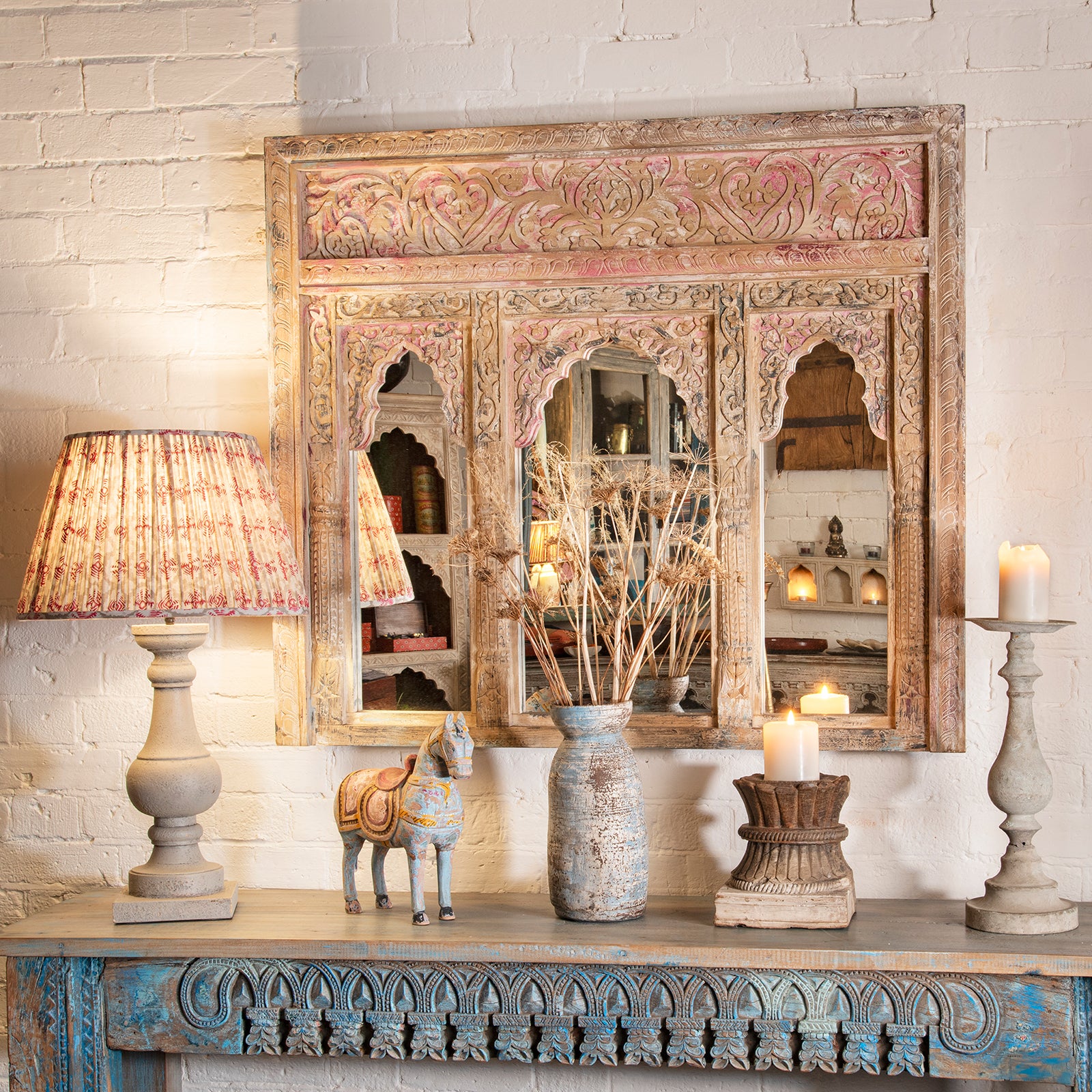 Indian Jharokha Triple Mirror - Rajasthani Style - Image 8