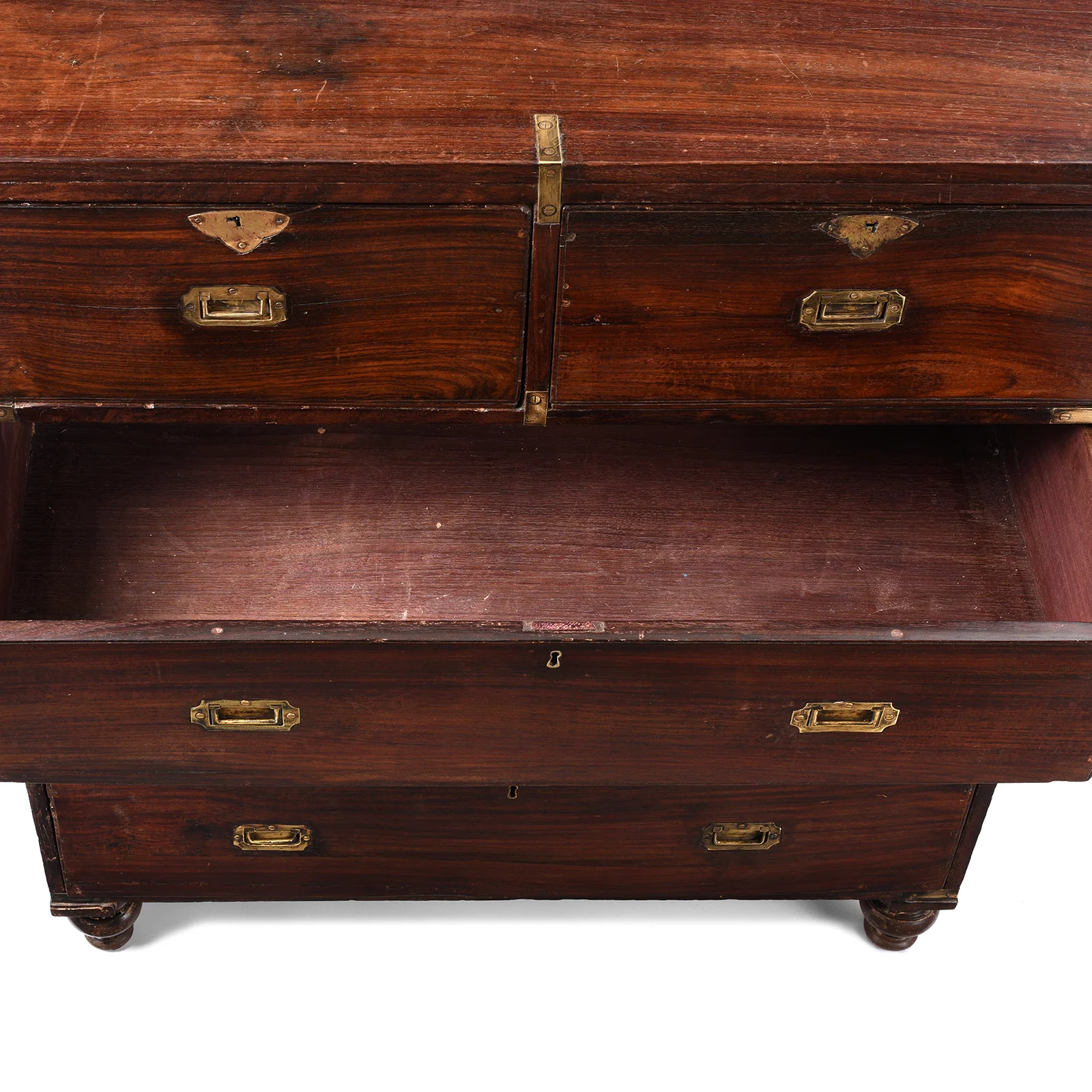 Anglo Indian Rosewood Campaign Chest Of Drawers -19thC - Image 4