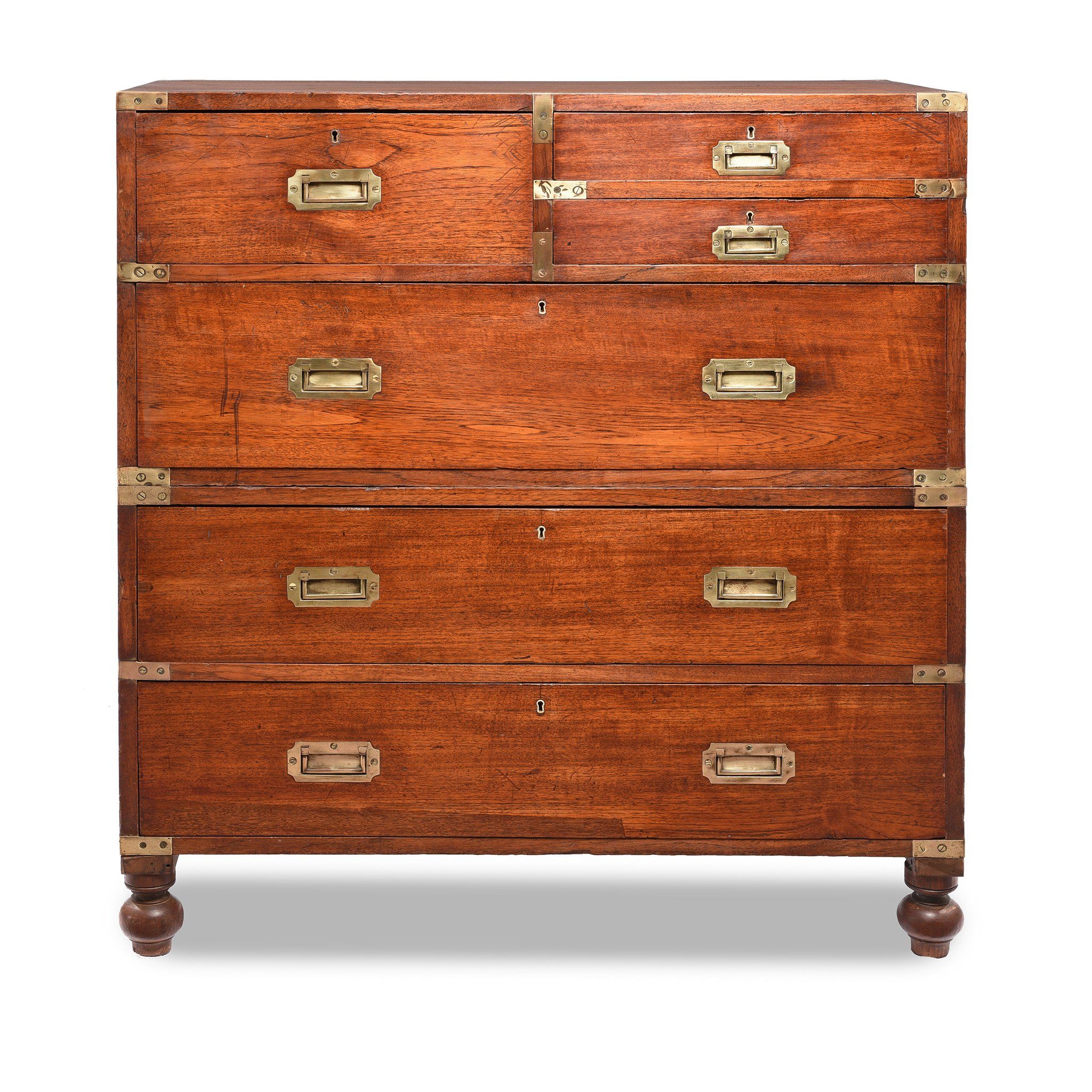 Anglo Indian Teak Campaign Chest Of Drawers - 19thC