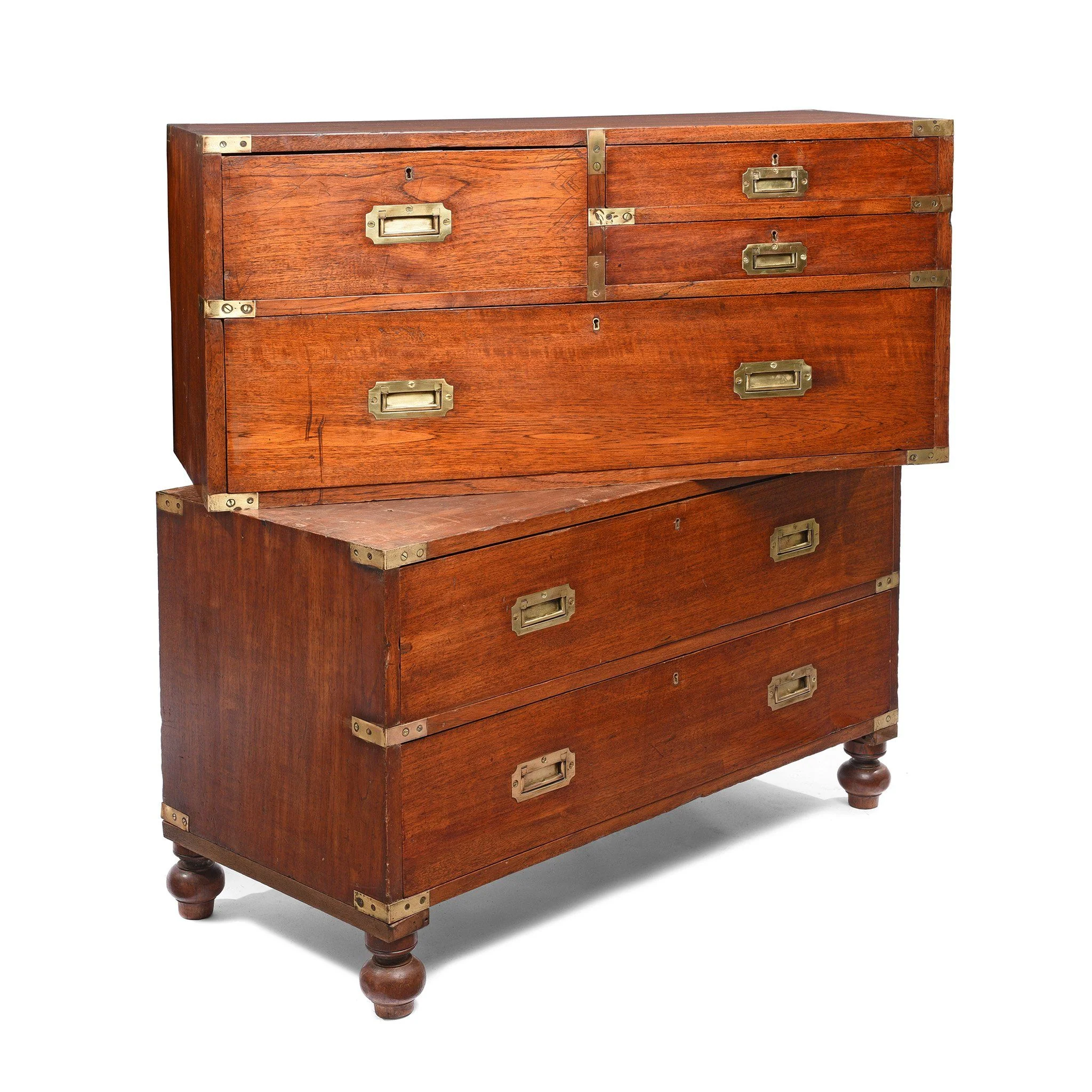 Anglo Indian Teak Campaign Chest Of Drawers - 19thC - Image 2