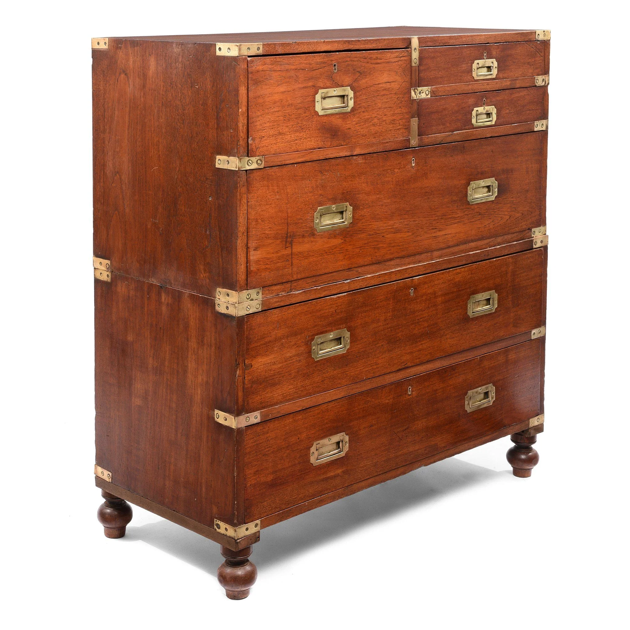 Anglo Indian Teak Campaign Chest Of Drawers - 19thC - Image 7
