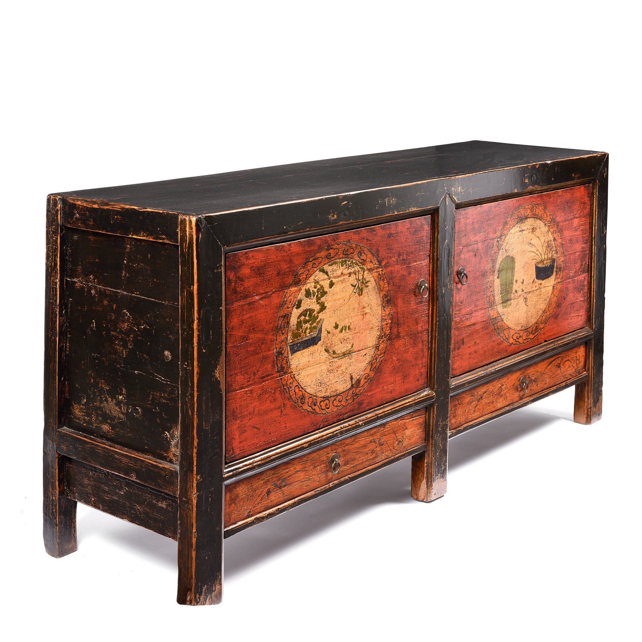 2 Door Traditional Painted Mongolian Sideboard - 19thC - Image 2