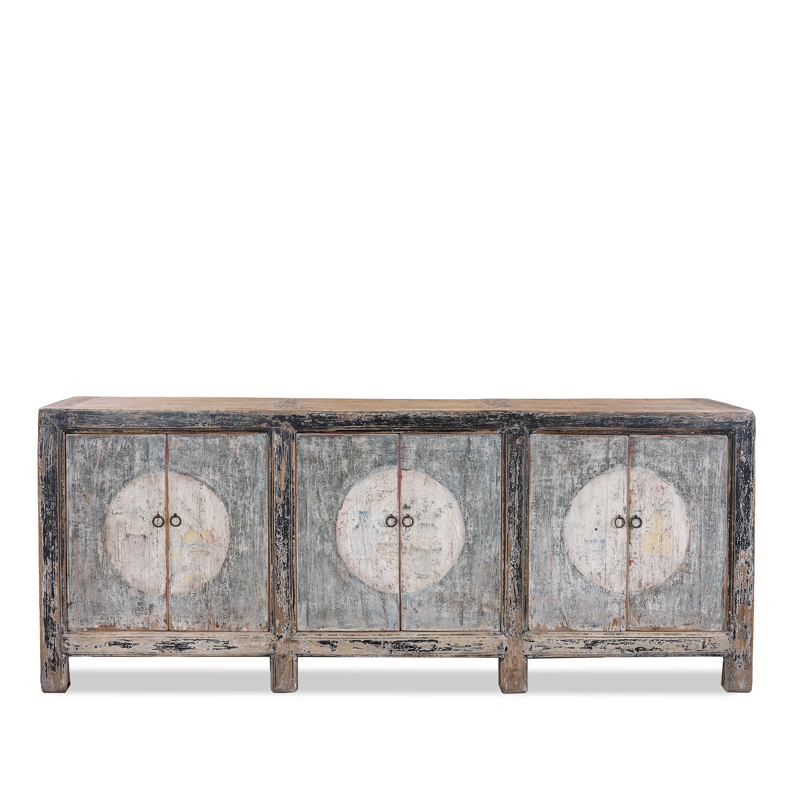Painted Elm 6 Door Sideboard From Shanxi / Mongolia - Late 19th Century