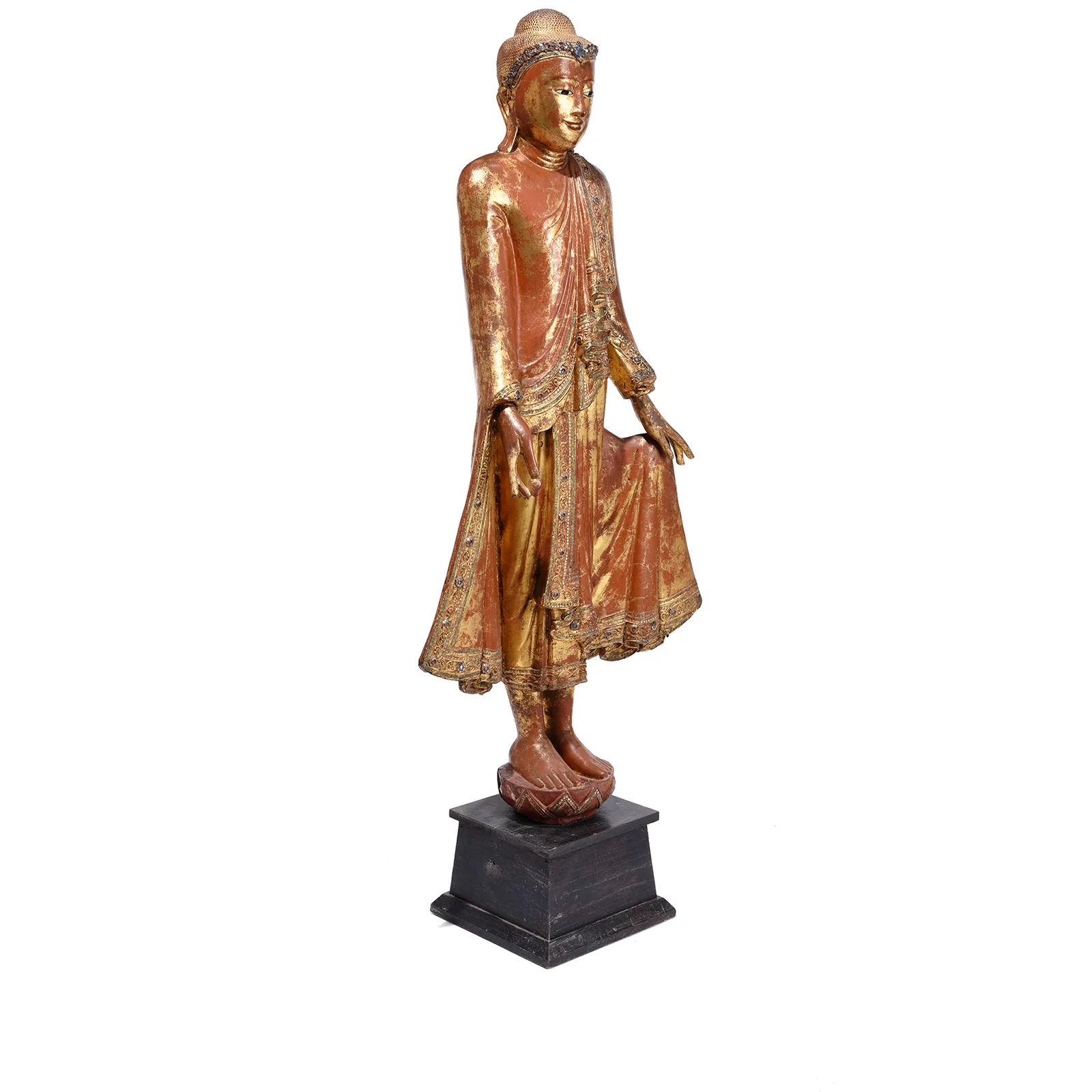 Gilded Burmese Standing Buddha from Mandalay - 19th Century - Image 3