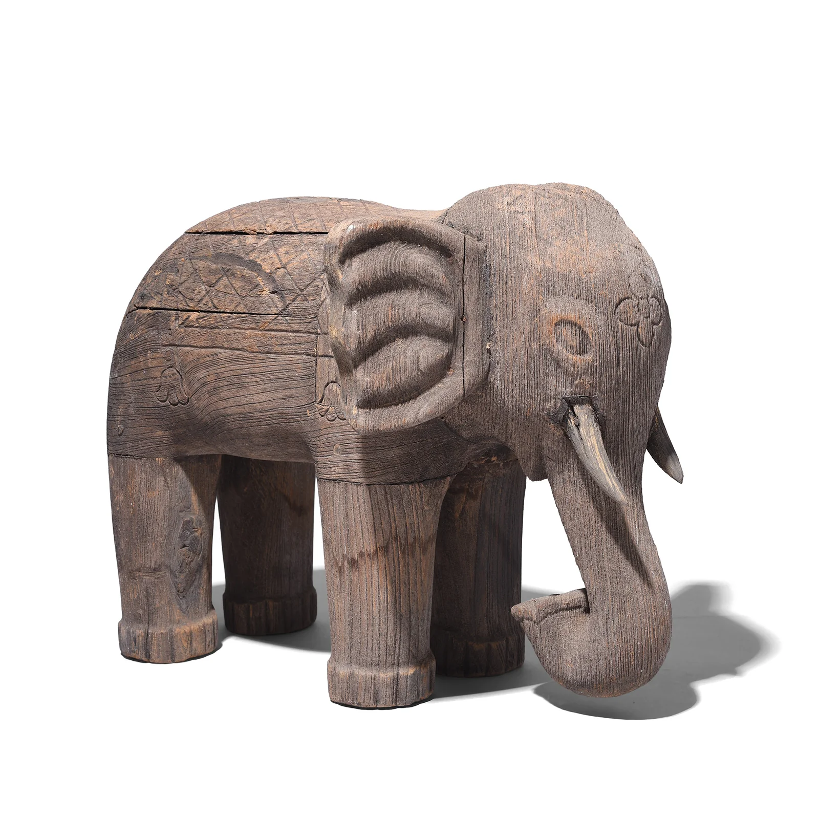 Teak Elephant Statue From Gujarat - 19th Century