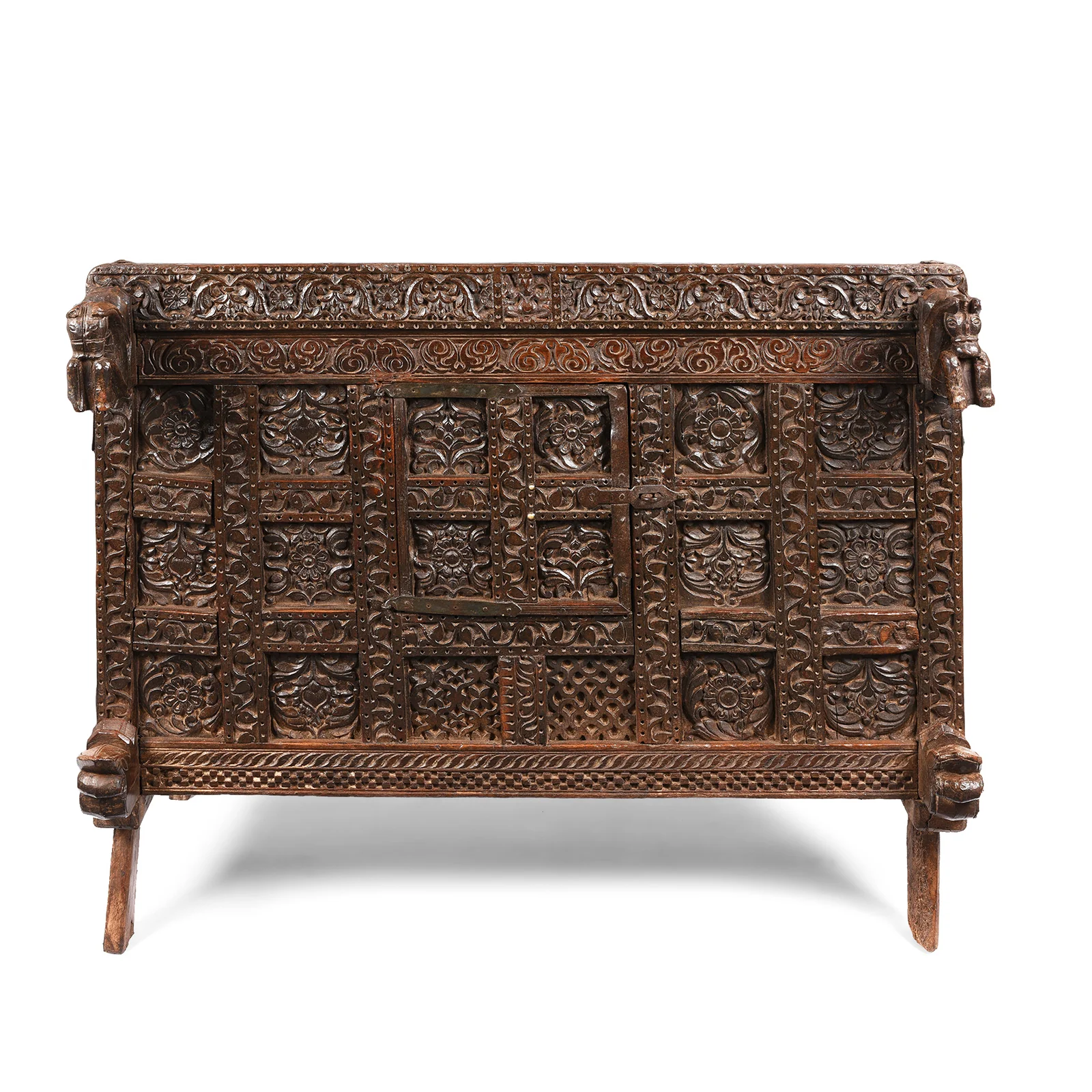 Carved Indian 'Majus' Dowry Chest From Saurashtra - 19thC