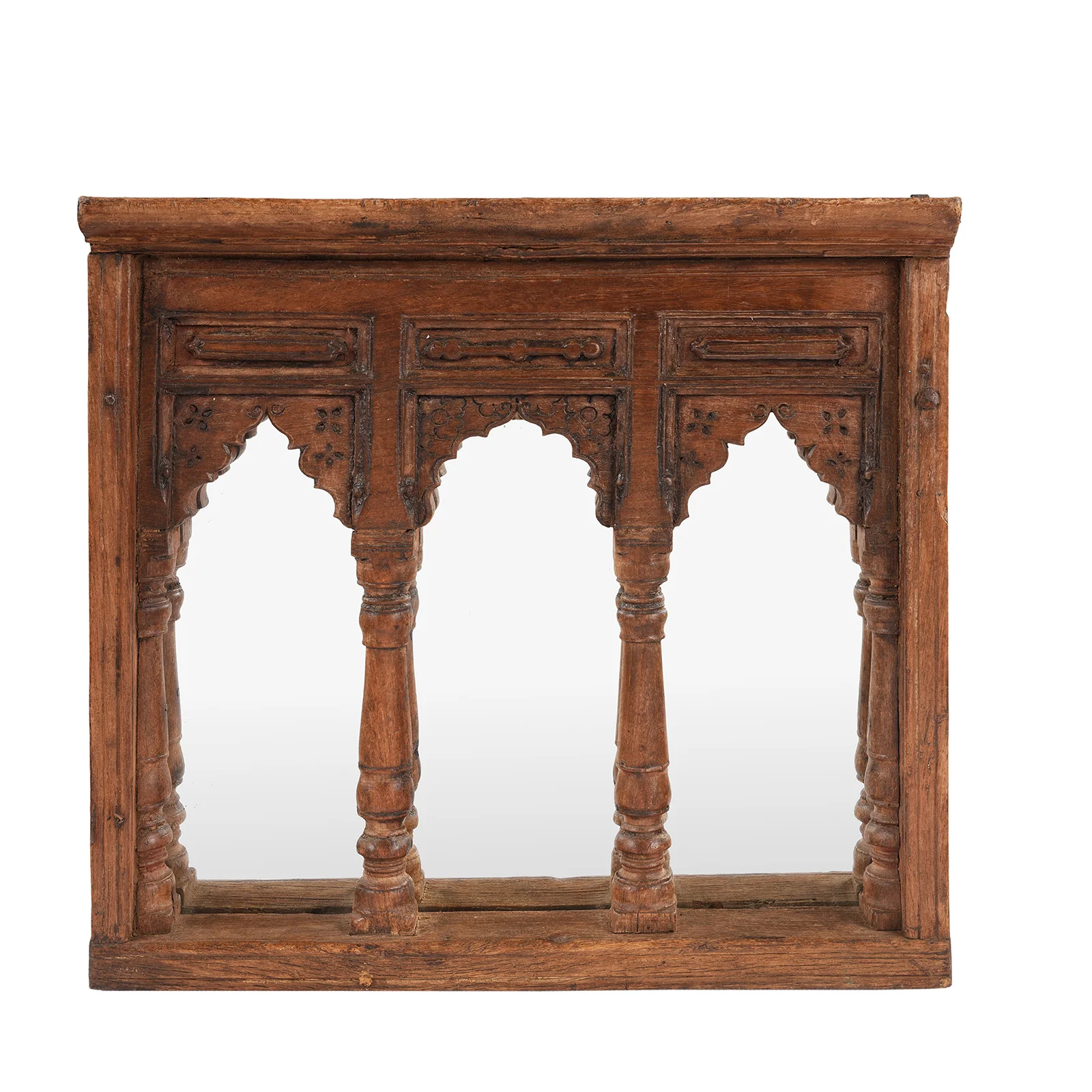 Carved Teak Triple Arch Window Mirror - 19th Century