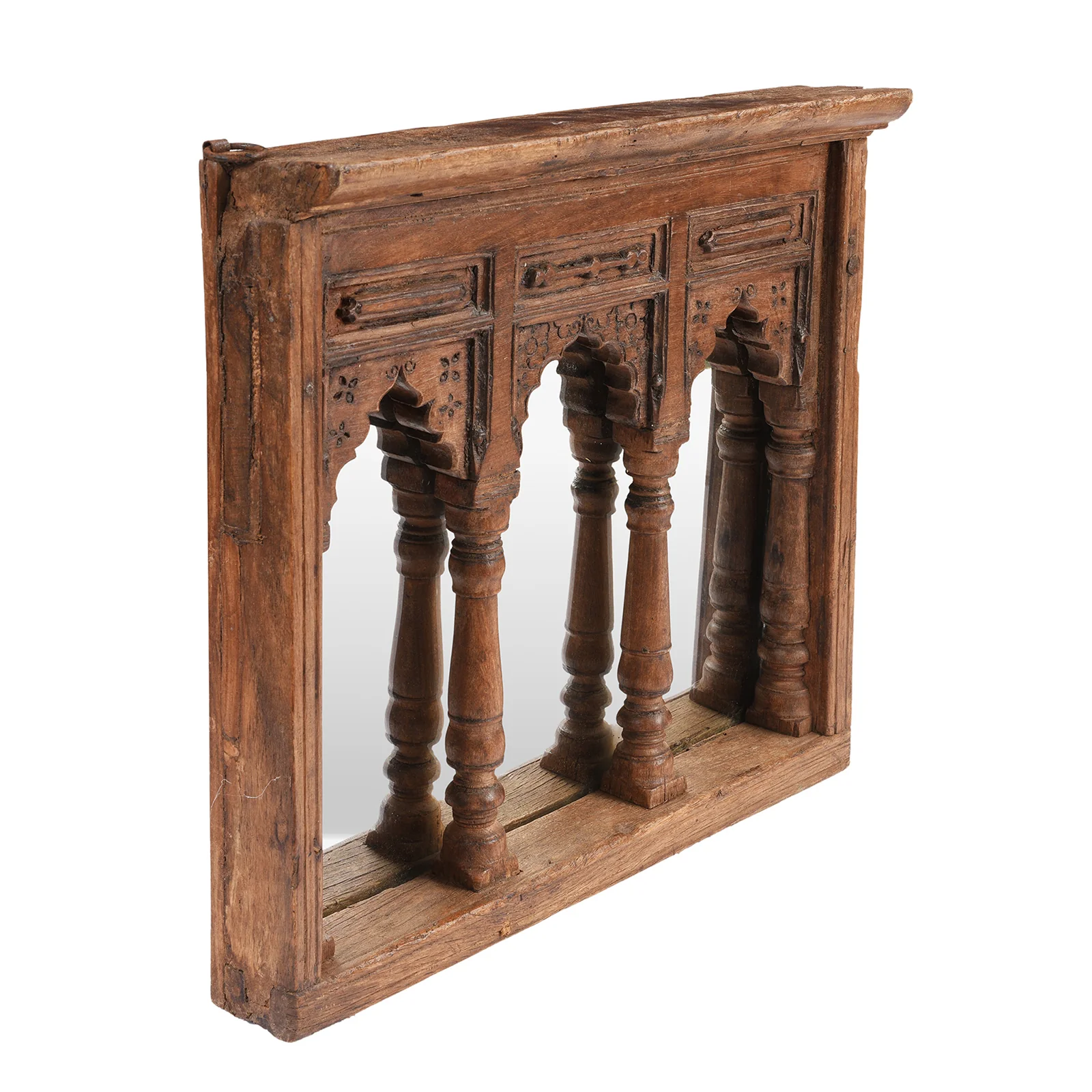 Carved Teak Triple Arch Window Mirror - 19th Century - Image 3