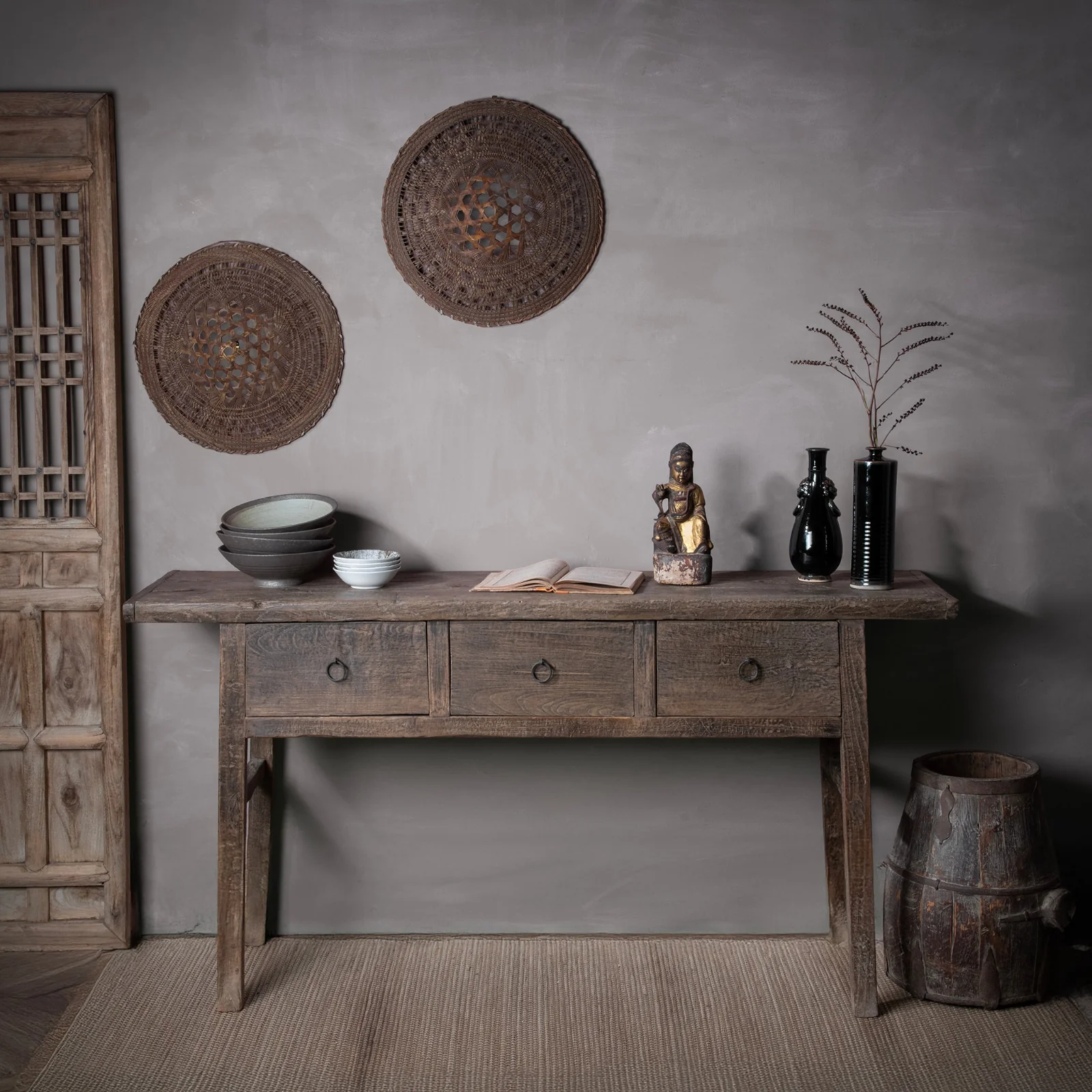 Rustic 3 Drawer Console Table - 19th Century