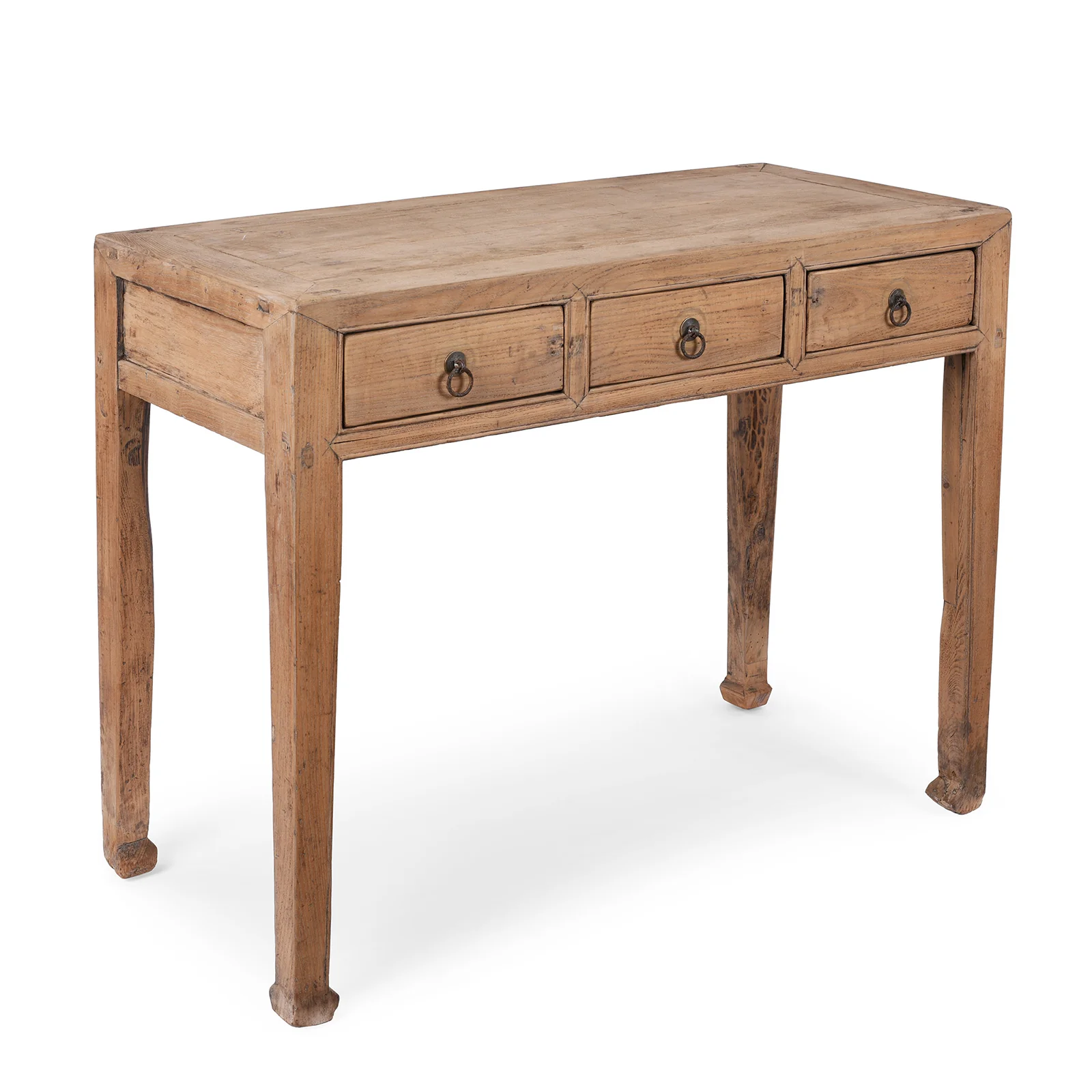 Antique 3 Drawer Bleached Wood Console Table - Image 3
