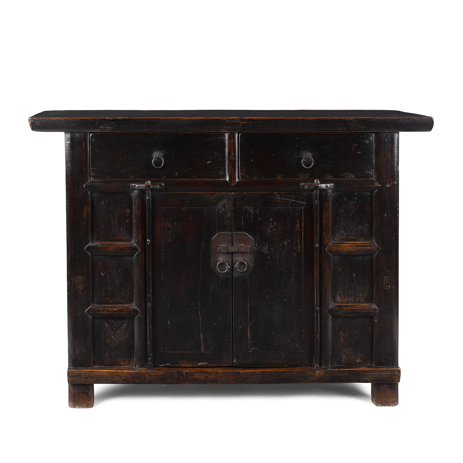 Black Lacquer Elm Two Drawer Cabinet From Shanxi - Late 19th Century