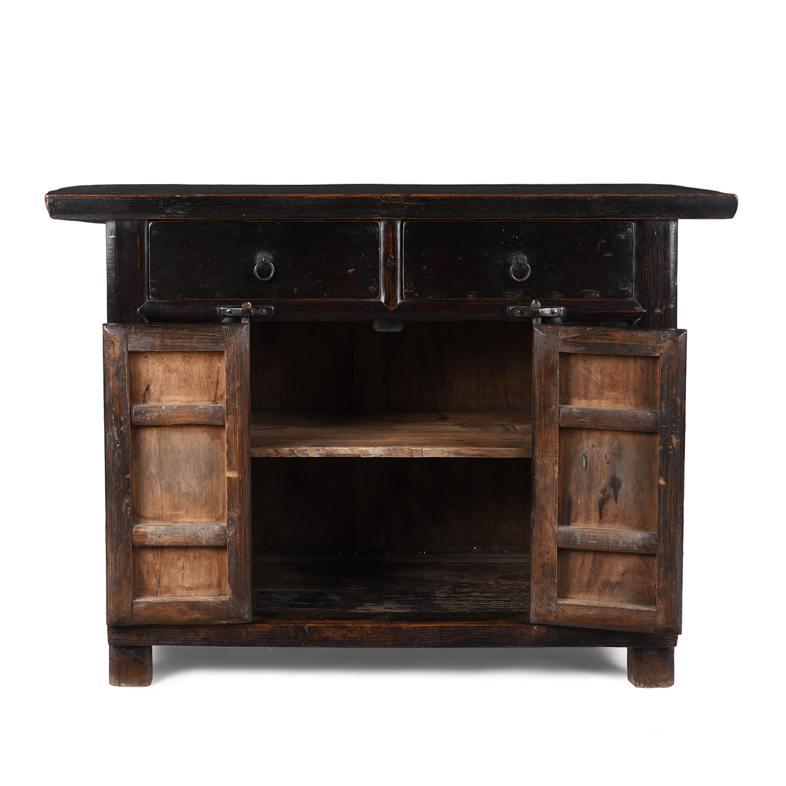 Black Lacquer Elm Two Drawer Cabinet From Shanxi - Late 19th Century - Image 3