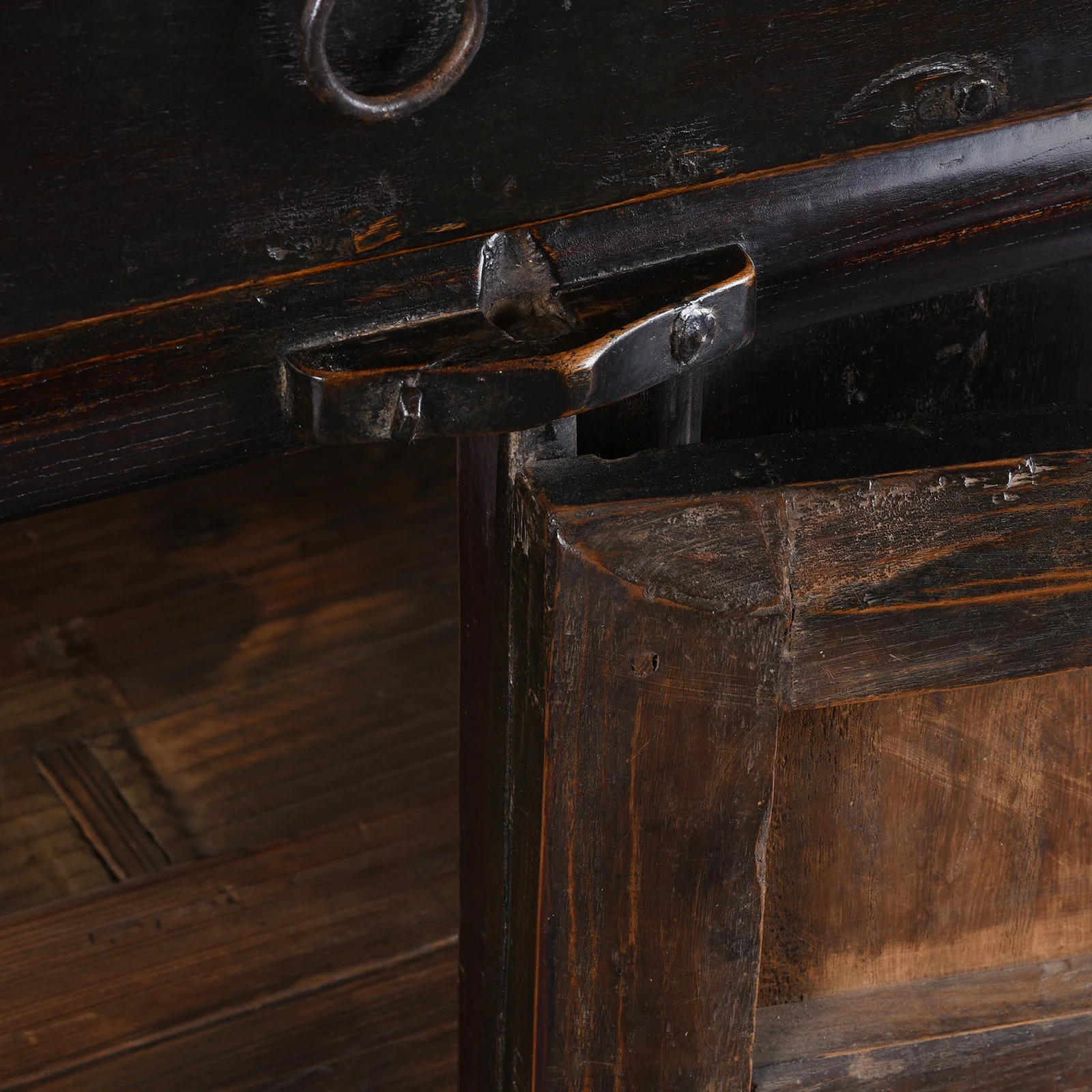 Black Lacquer Elm Two Drawer Cabinet From Shanxi - Late 19th Century - Image 5