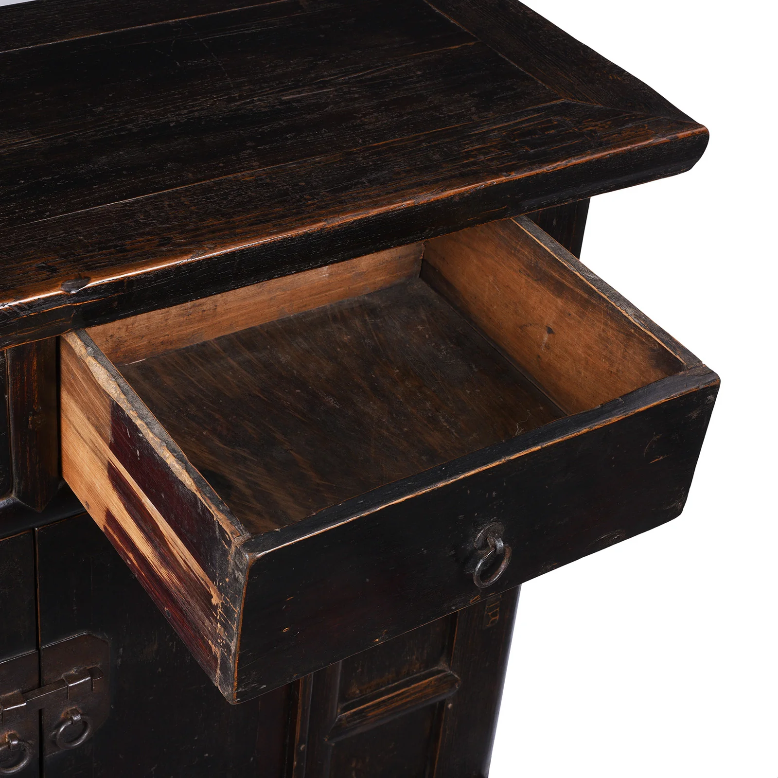 Black Lacquer Elm Two Drawer Cabinet From Shanxi - Late 19th Century - Image 7