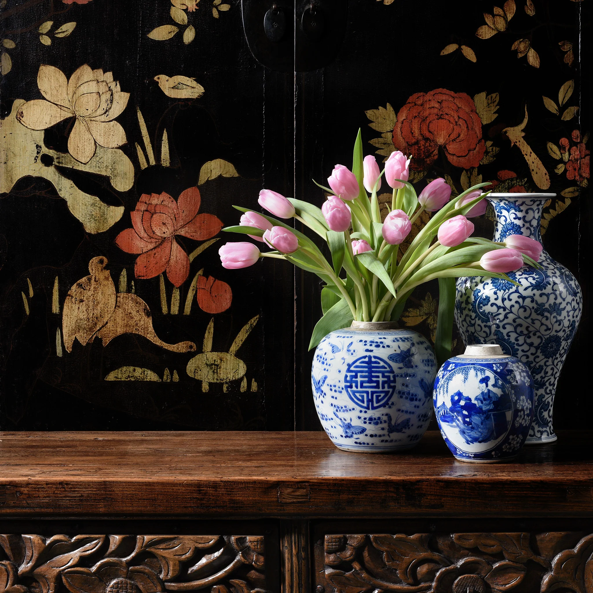 Antique Black Lacquer Wedding Cabinet From Shanxi - 19thC - Image 2