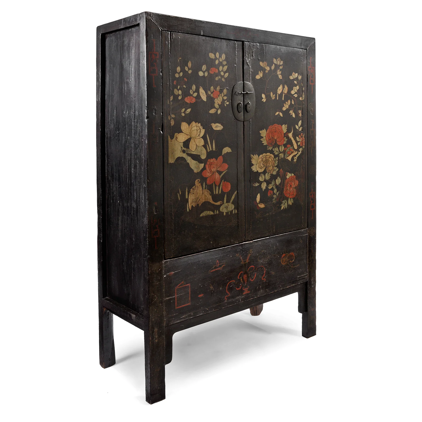 Antique Black Lacquer Wedding Cabinet From Shanxi - 19thC - Image 4